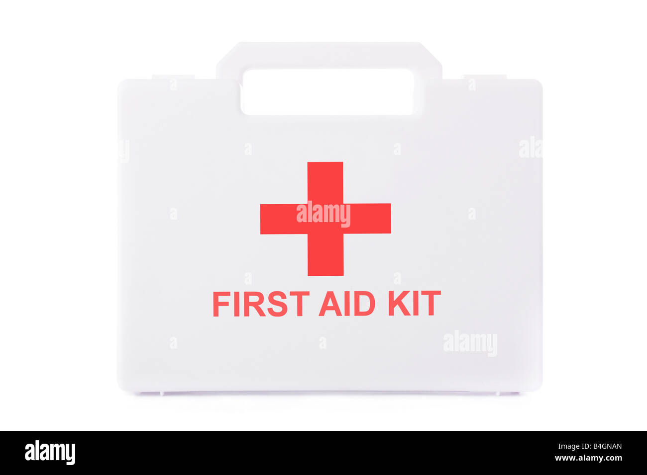 Erste-Hilfe-Kit isoliert auf weißem Hintergrund Stockfoto