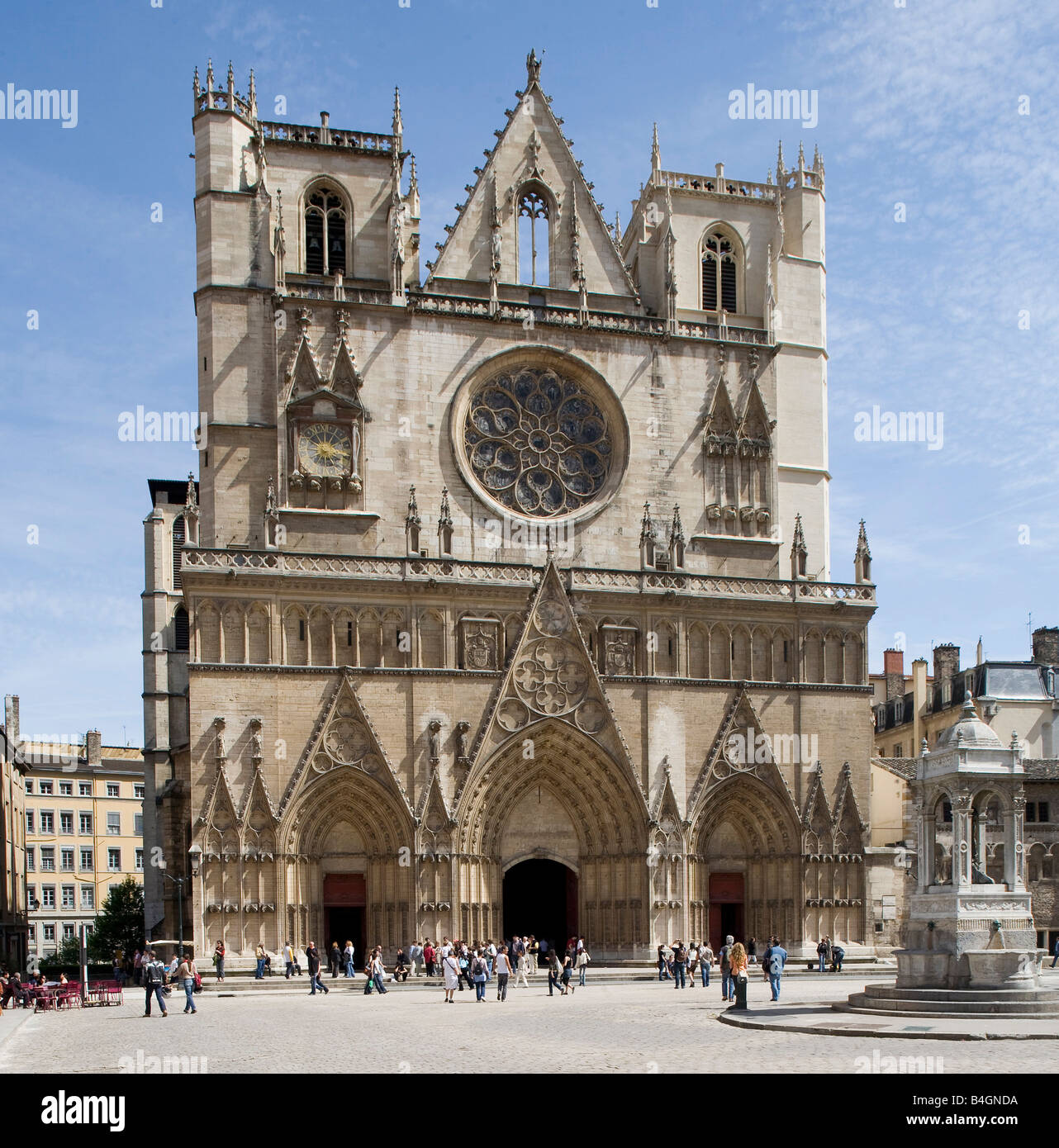 Lyon, Kathedrale Saint-Jean, Westfassade Stockfoto