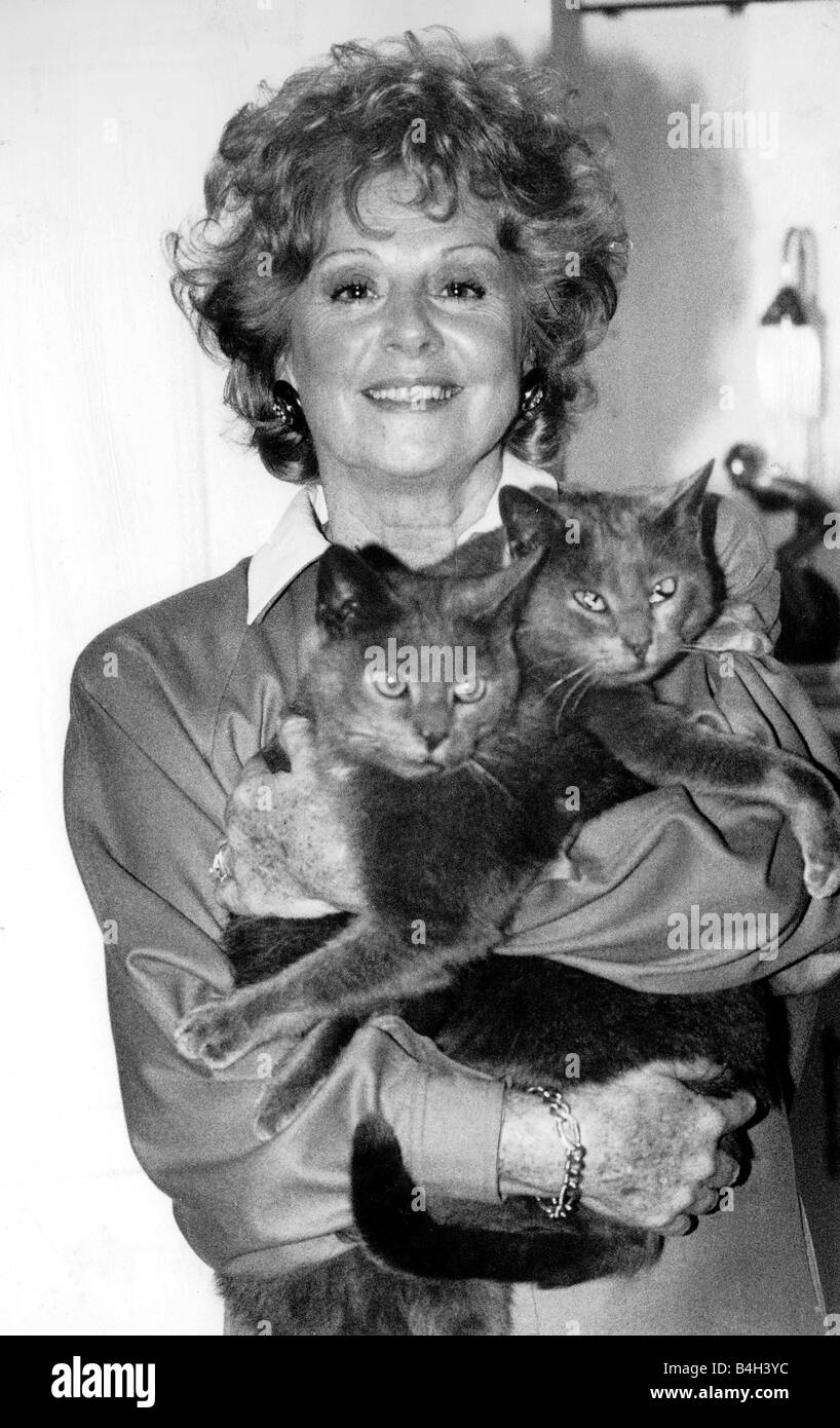 Schauspielerin Barbara Knox Oktober 1988 halten zwei Katzen Stockfoto