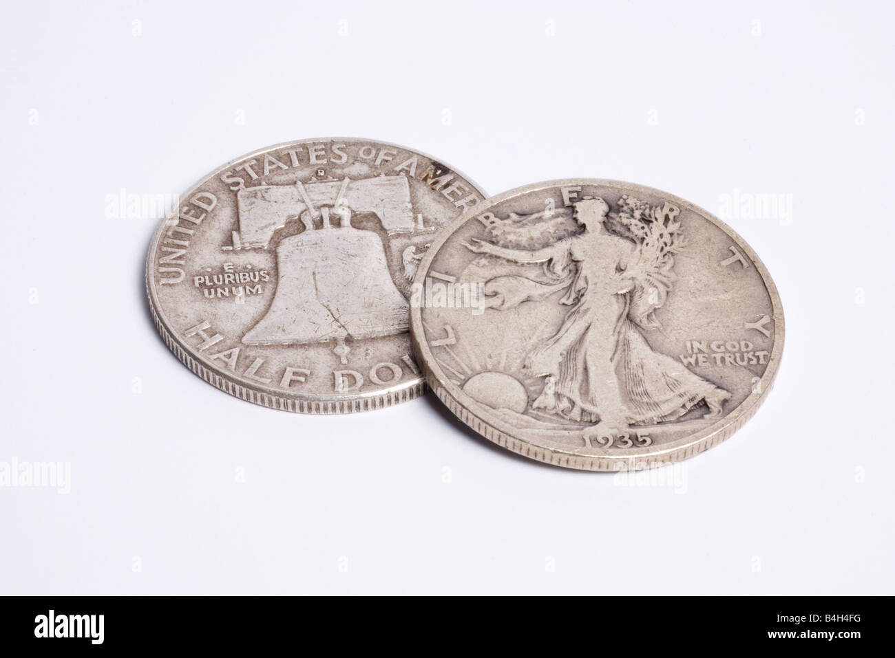 Alte amerikanische Half Dollar Silberlinge Stockfoto