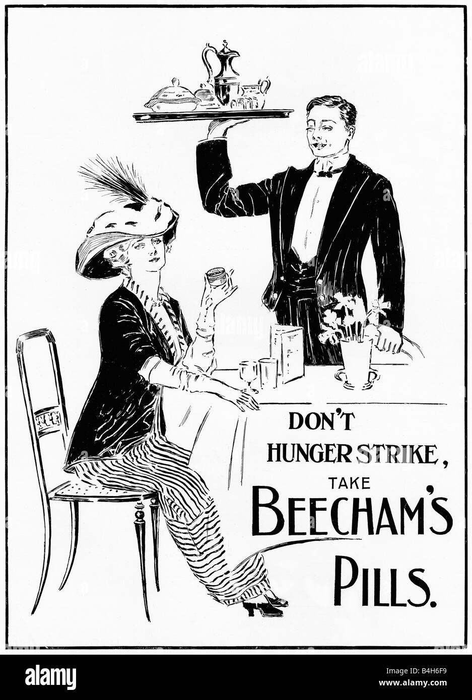 Beechams Pillen Suffragette advert 1911 für das Patent Medizin an der Höhe der Aufruf zur Stimmabgabe für Frauen - nicht Hungerstreik Stockfoto