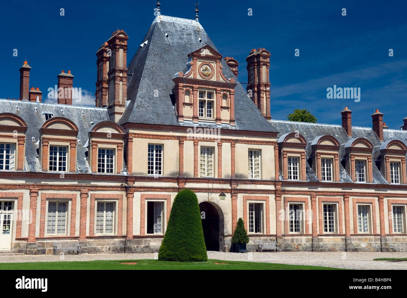 Cour du Cheval Blanc, Château de Fontainebleau in der Nähe von Paris, Frankreich Stockfoto