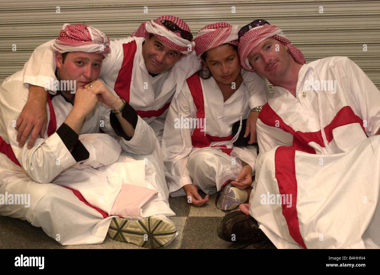 England Fans Fußballfans Juni 2002 enttäuscht die englischen Fan nach England V Brasilien-Spiel in Japan Stockfoto