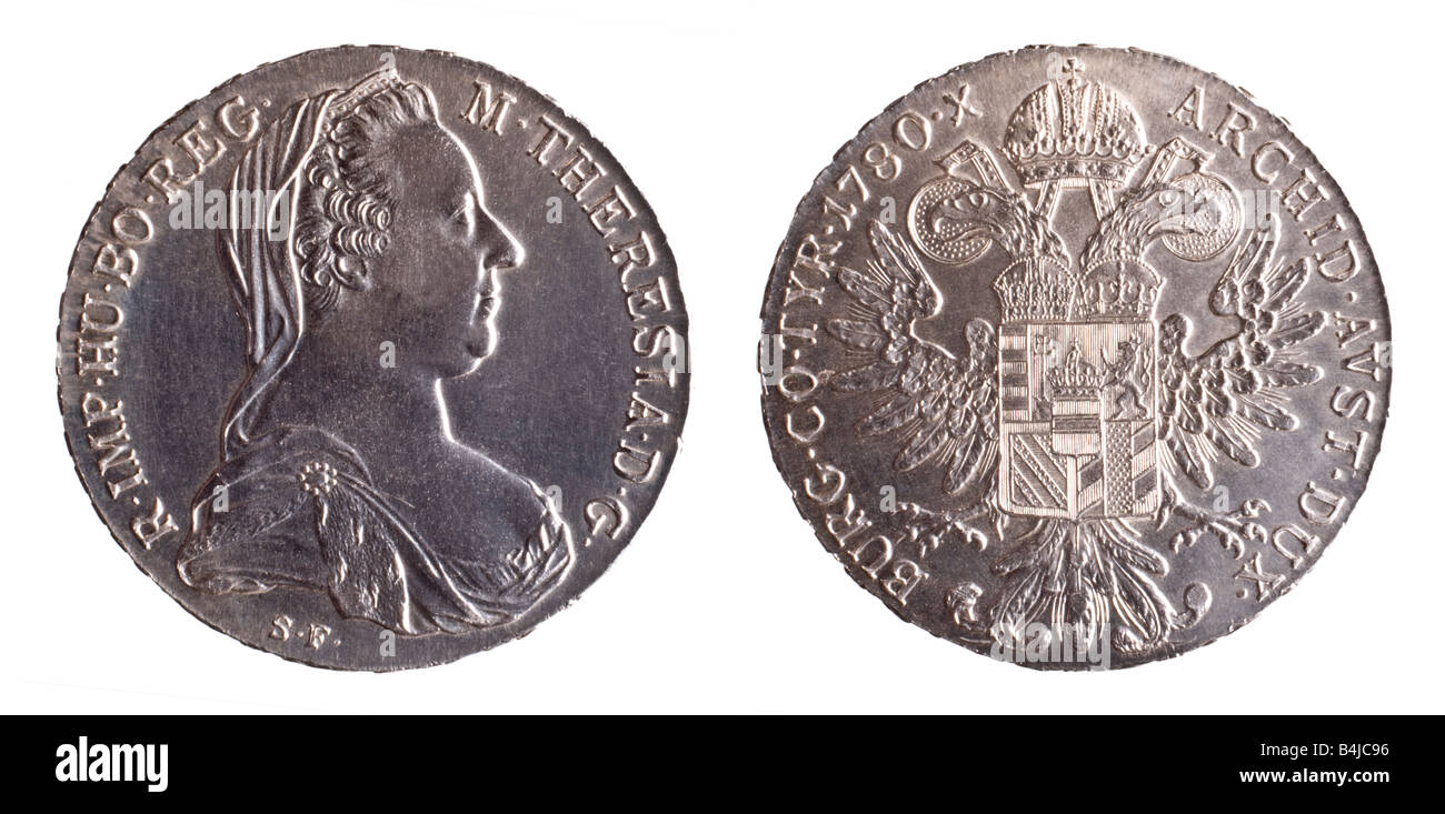 Maria Theresa Austrian Silber Thaler. Moderne Rückzündung von 1780 original Stockfoto