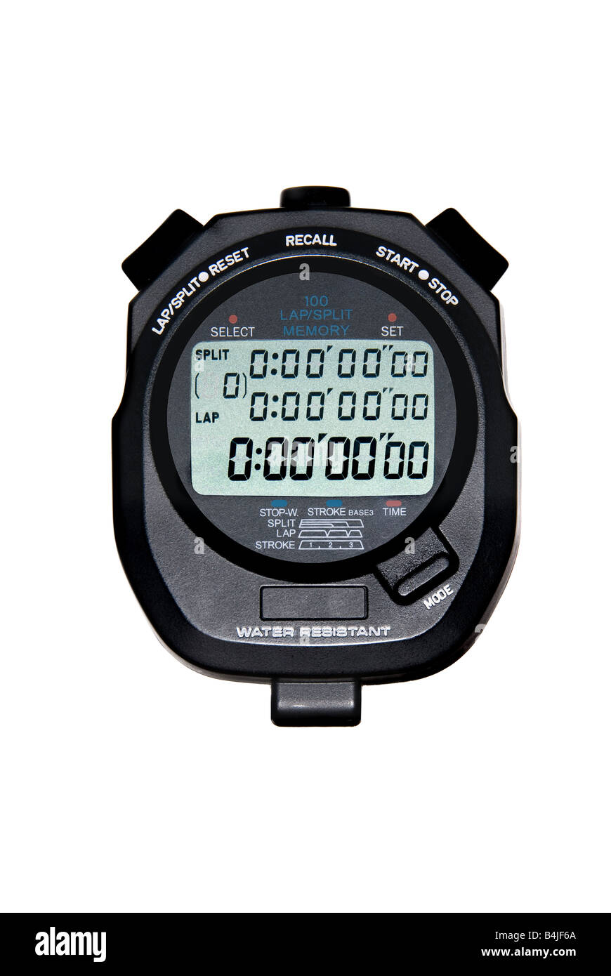 Eine moderne Flüssigkristall-Display Stoppuhr isoliert auf weiss Stockfoto