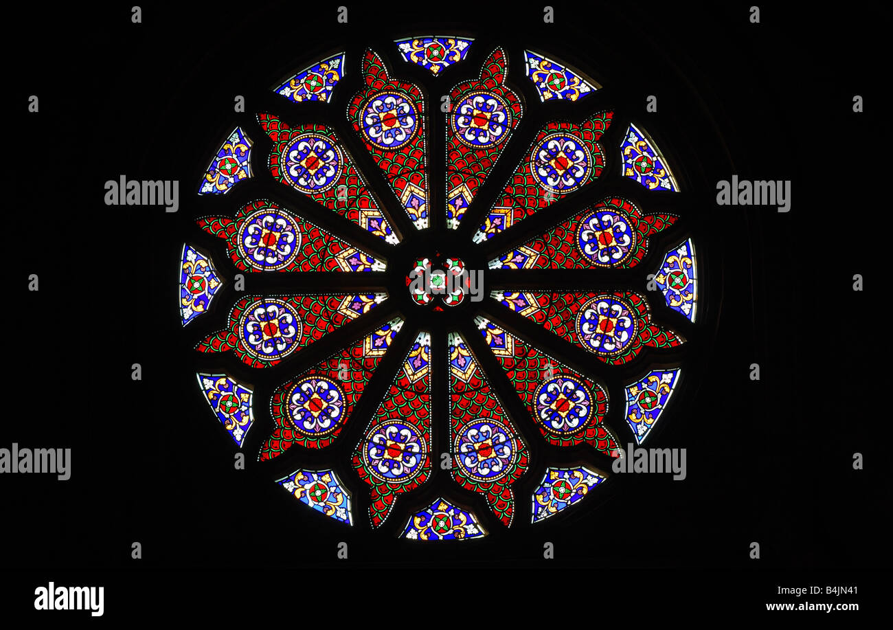 Die Rosette der St. Marien Kirche, Tempel Balsall, West Midlands, England, UK Stockfoto