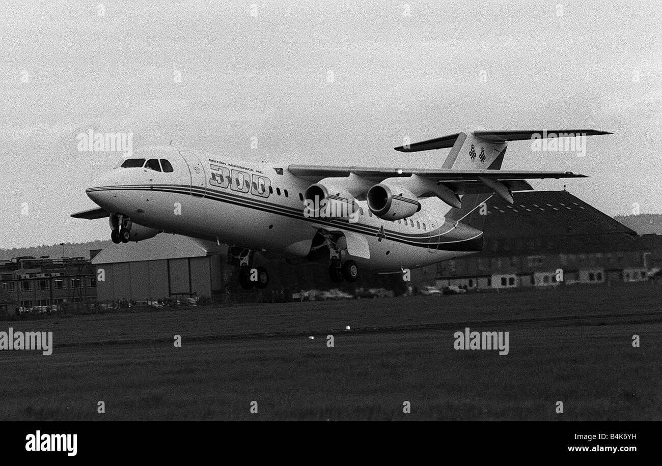 Flugzeug British Aerospace BAe 146 300 startet Mai 1987 zum Jungfernflug von Hatfield Hertfordshire LFEY003 Flight100 Stockfoto