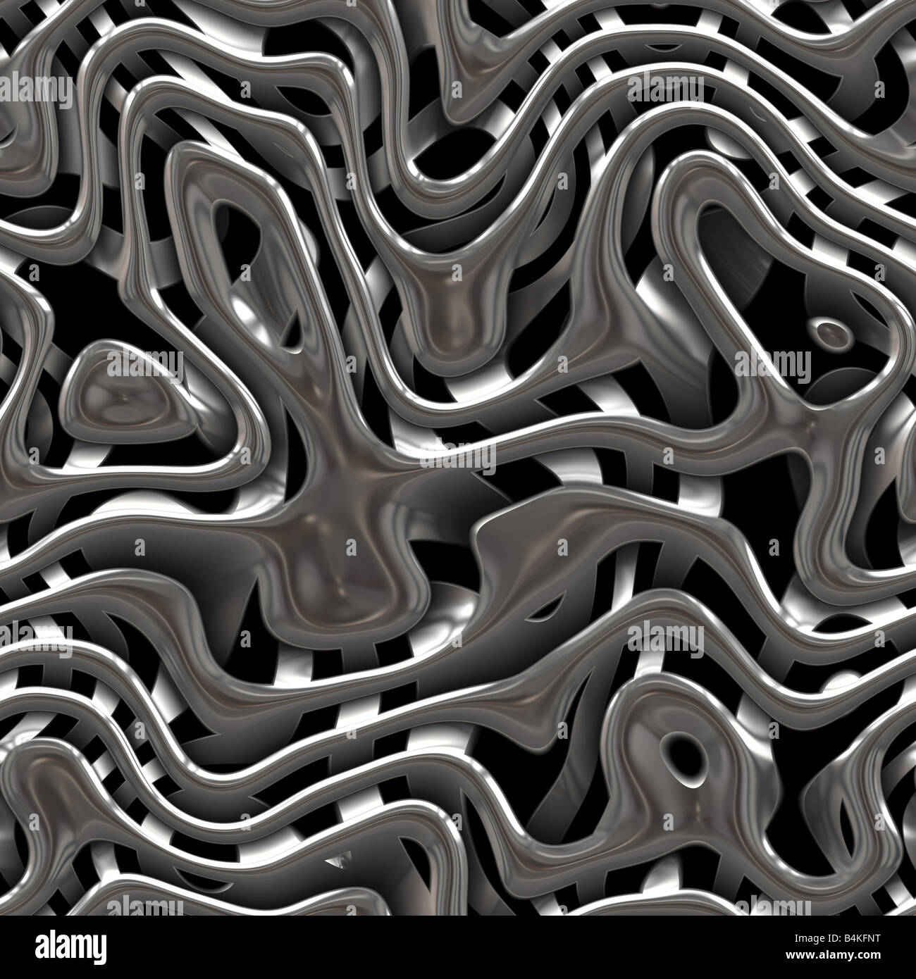 Ein swirly Chrom-Hintergrund, der als eine Struktur oder ein Muster nahtlos nebeneinander angeordnet werden können Stockfoto