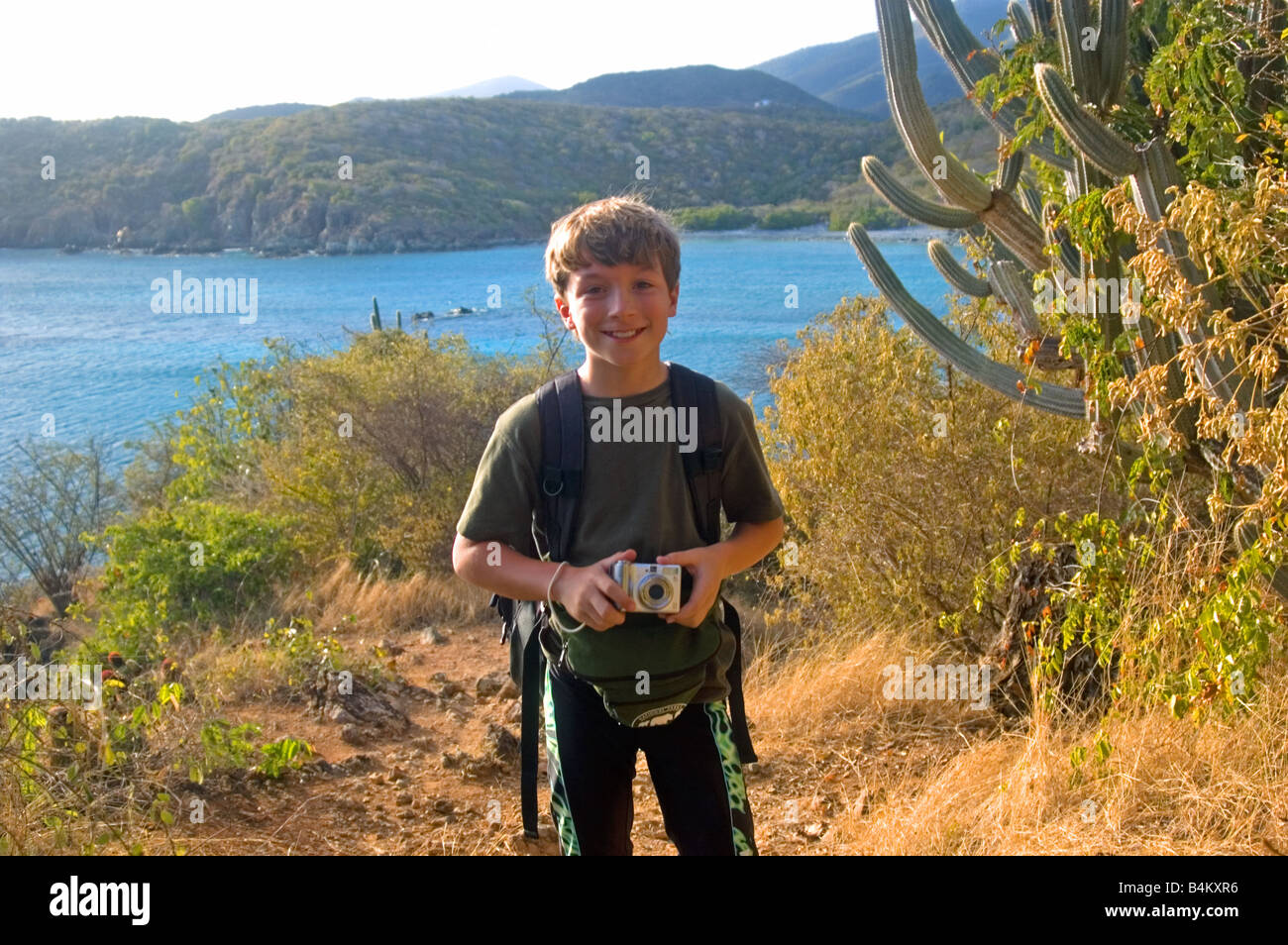 Junge mit Kamera U.S. Virgin Islands Stockfoto