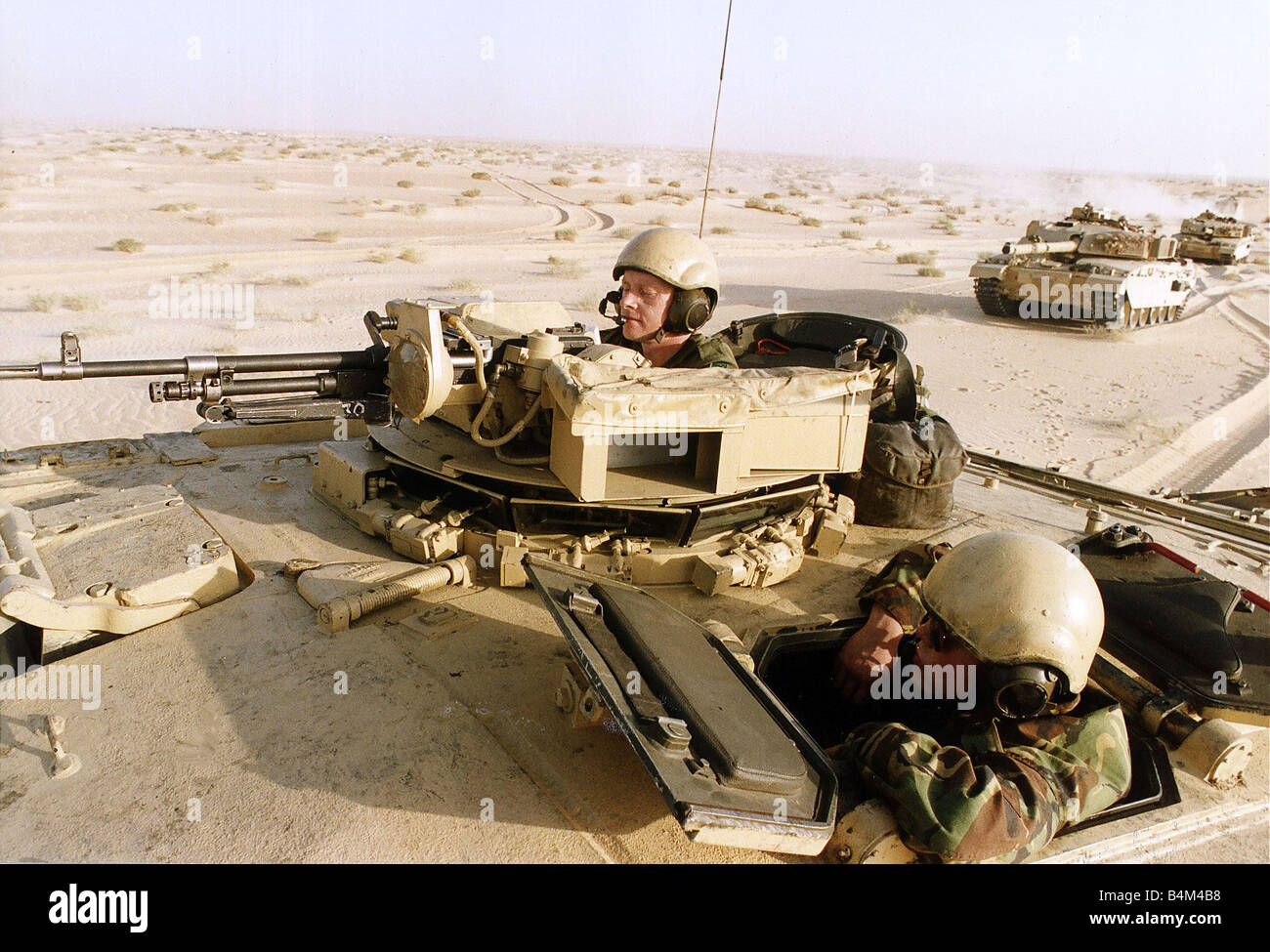 Mitglieder der britischen Desert Rats auf Patrouille vor Betrieb Wüste Sturm die Rückeroberung von Kuwait nach der Invasion vom Irak Stockfoto