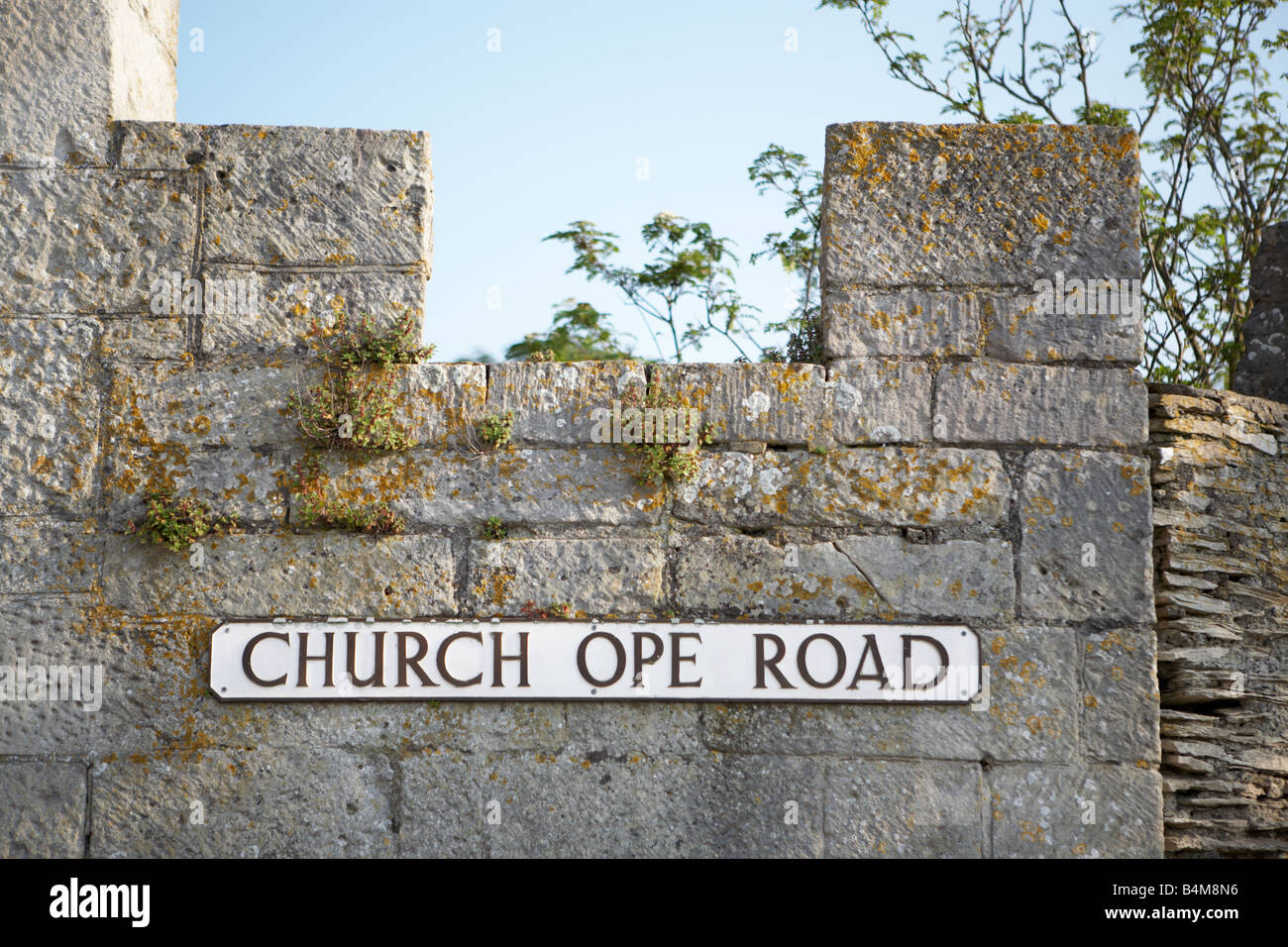 Kirche zu Ope Straße Straßenschild, Portland, Dorset, England, UK Stockfoto