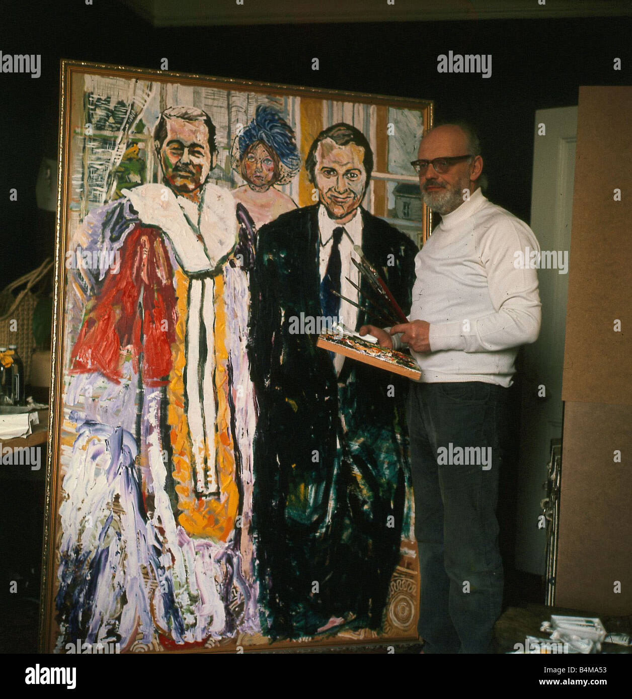 John Bratby Künstler März 1975 Malerei Bild von John Stonehouse und Lord Lucan Stockfoto