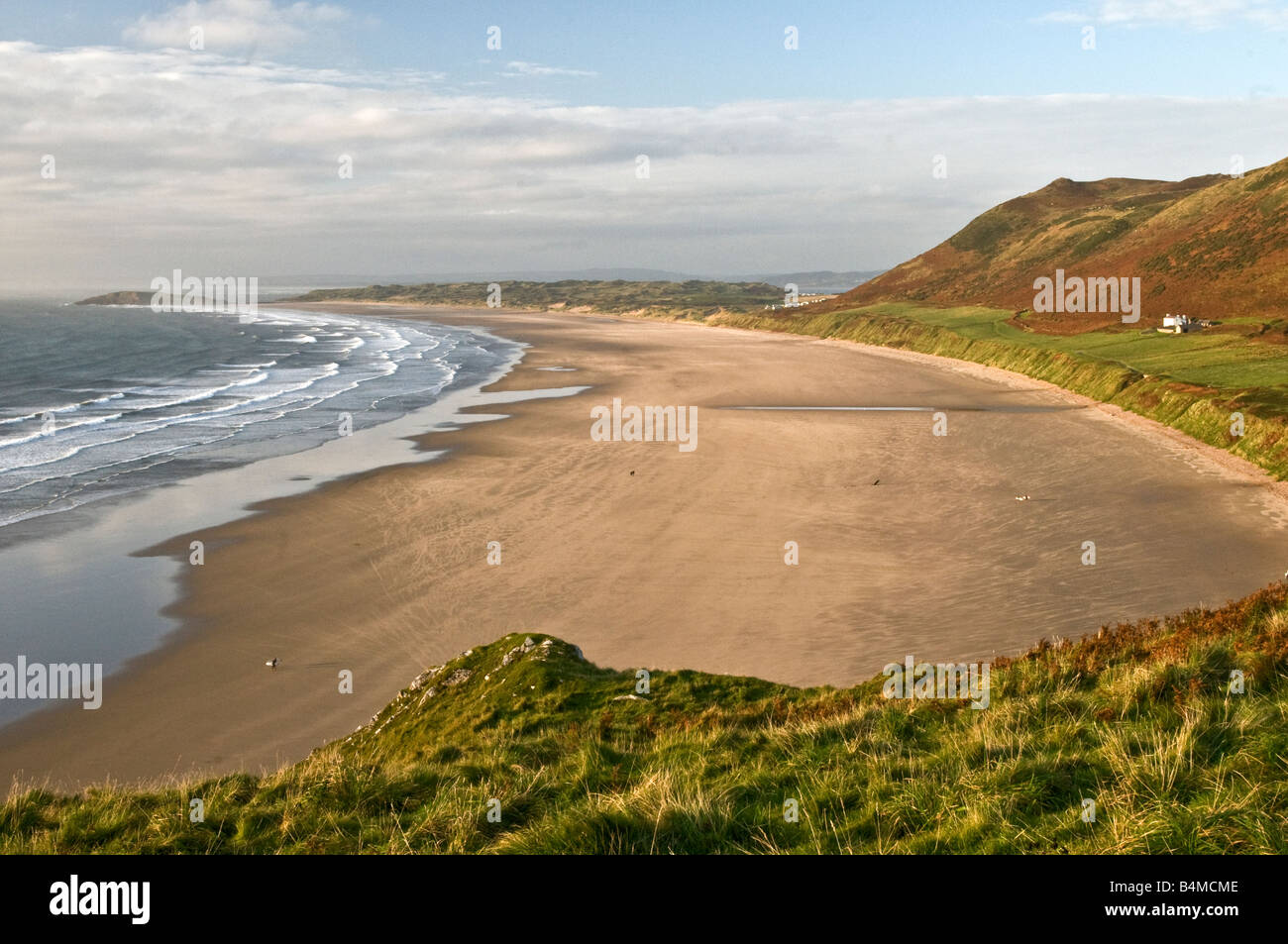 Ansicht von Rhossili Strand Gower vom Spaziergang entlang der Landzunge in Süd-Wales Stockfoto