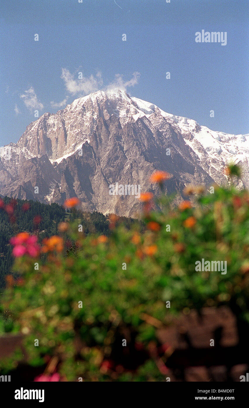 Monte Bianco Mont Blanc in den Alpen-Bereich auf der Frankreich-Italien-Grenze, August 1998 von der italienischen Seite gesehen Stockfoto