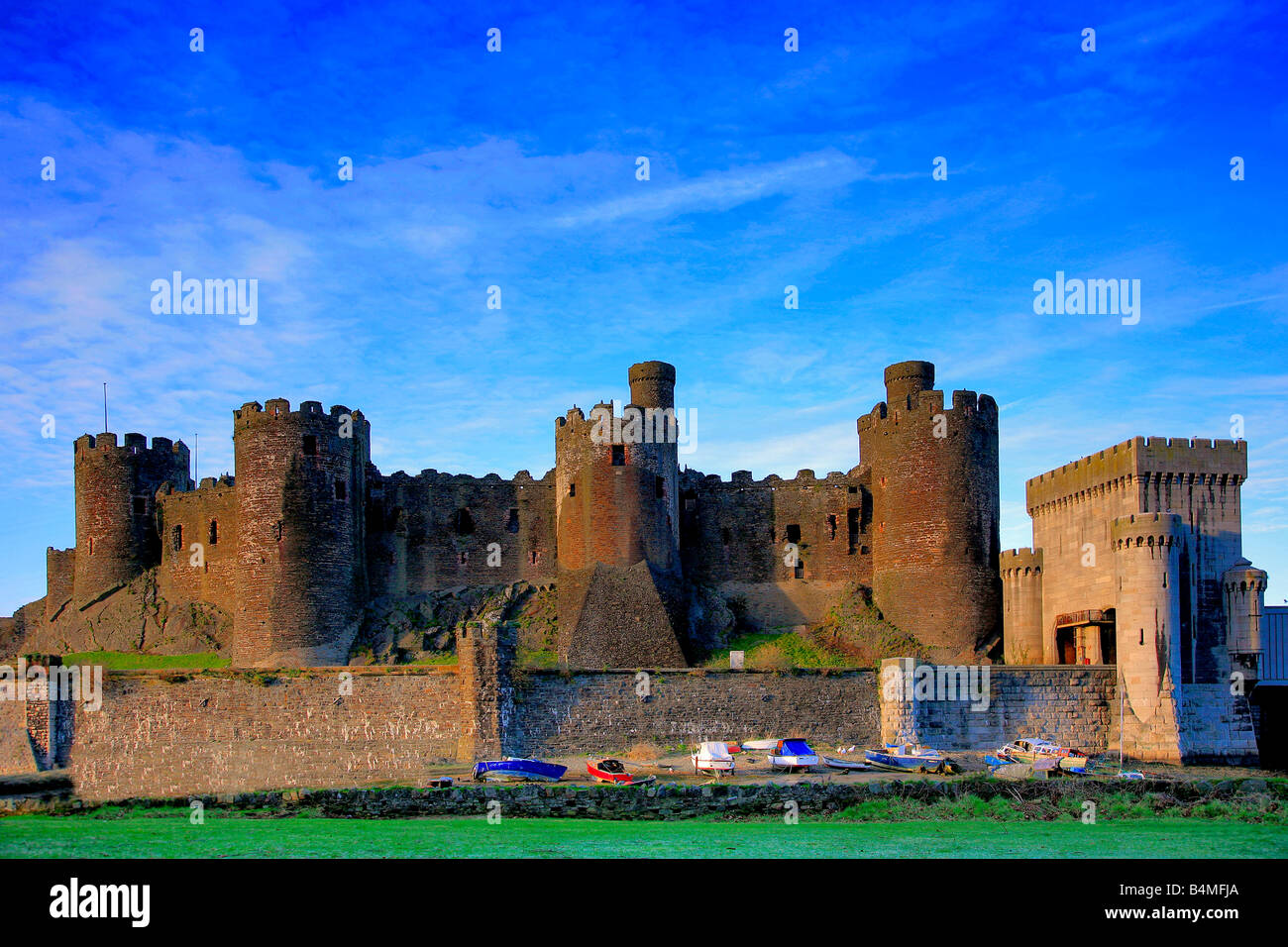 Conwy Naturstein Castle Wände Edward 1. Burg Gwynedd North Wales Großbritannien UK Europe Stockfoto