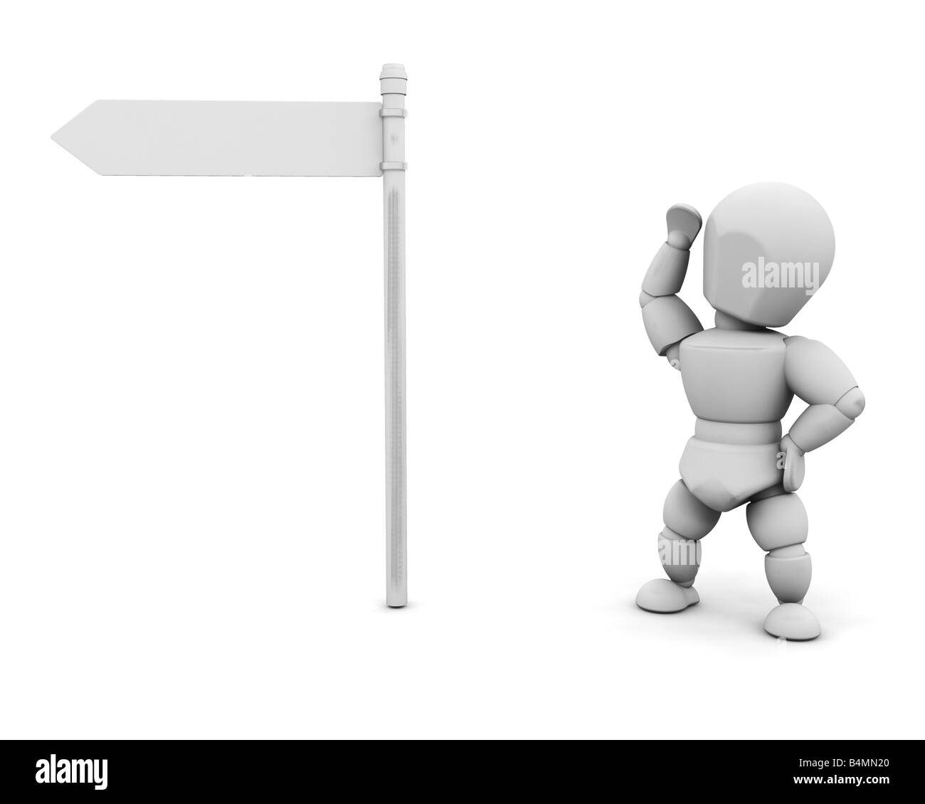 3D Rendern von jemand Stand auf dem Postweg eine leere Zeichen Stockfoto