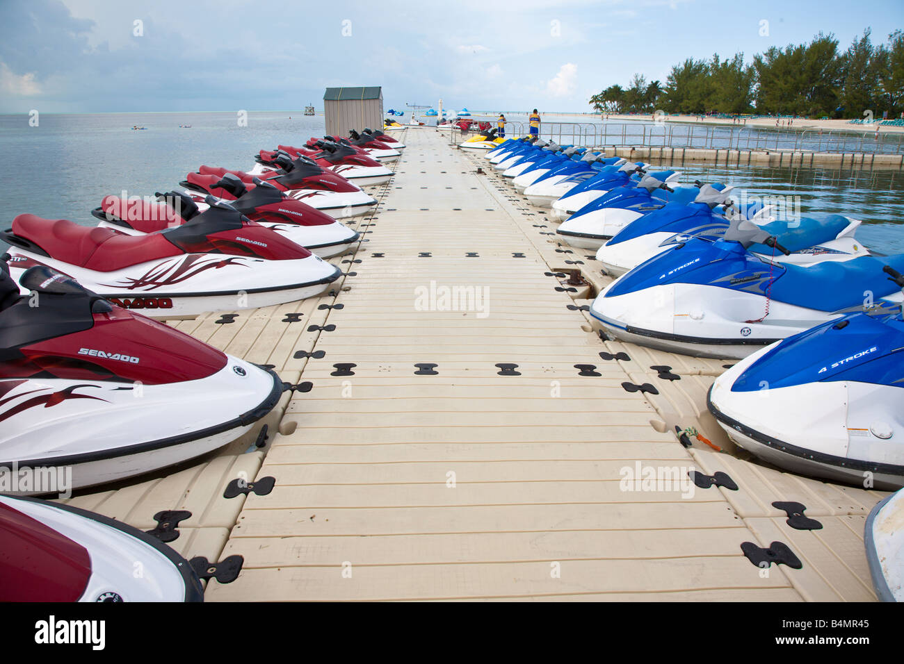 Jet-Ski dock auf Coco Cay Insel in Bahamas Stockfoto