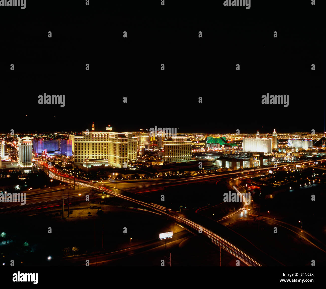 Hohen Winkel Nachtansicht der Casinos am Las Vegas Boulevard Blick Südost Stockfoto