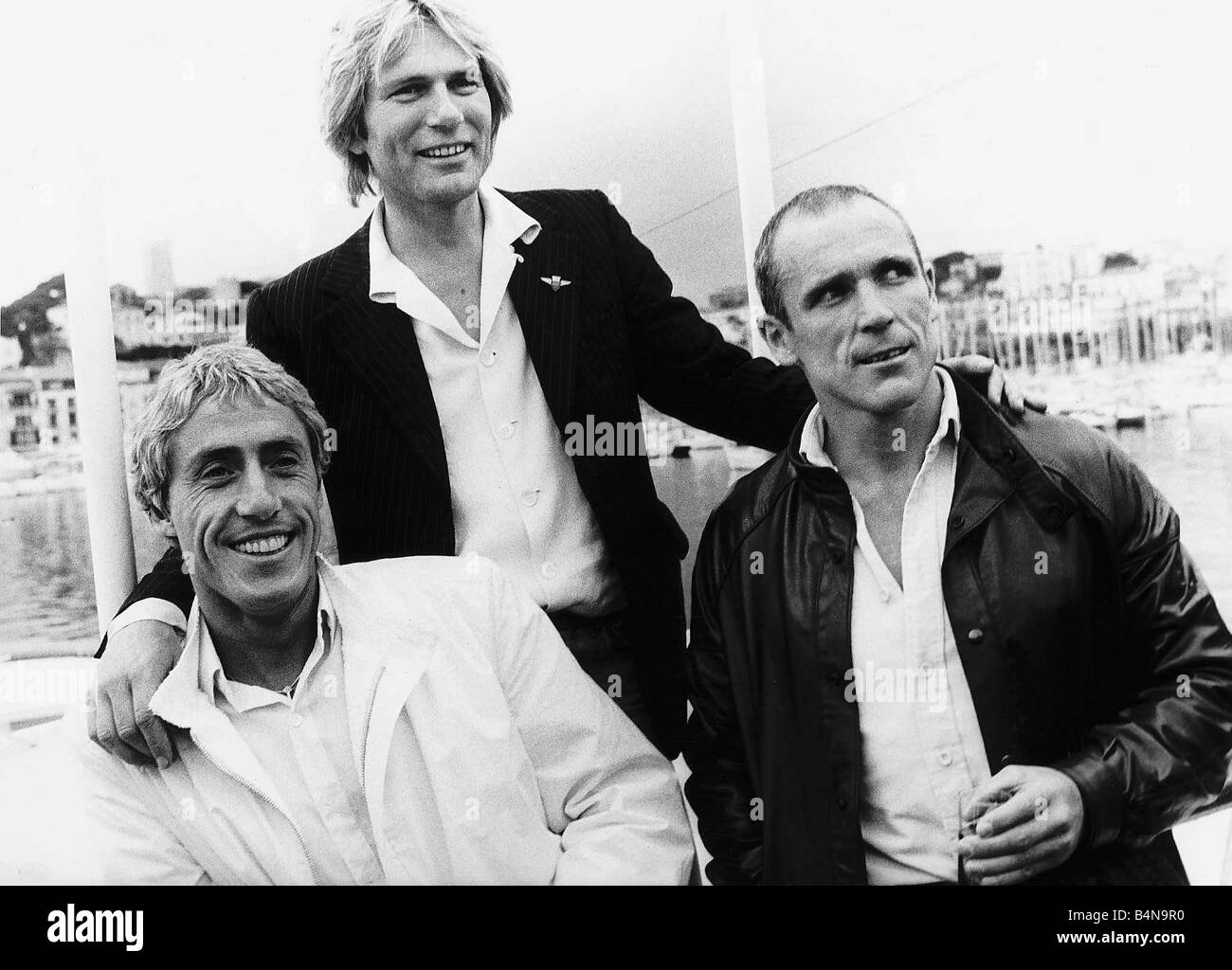 John McVicar bei den Filmfestspielen von Cannes mit Roger Daltrey und Adam Faith Mai 1980 Stockfoto