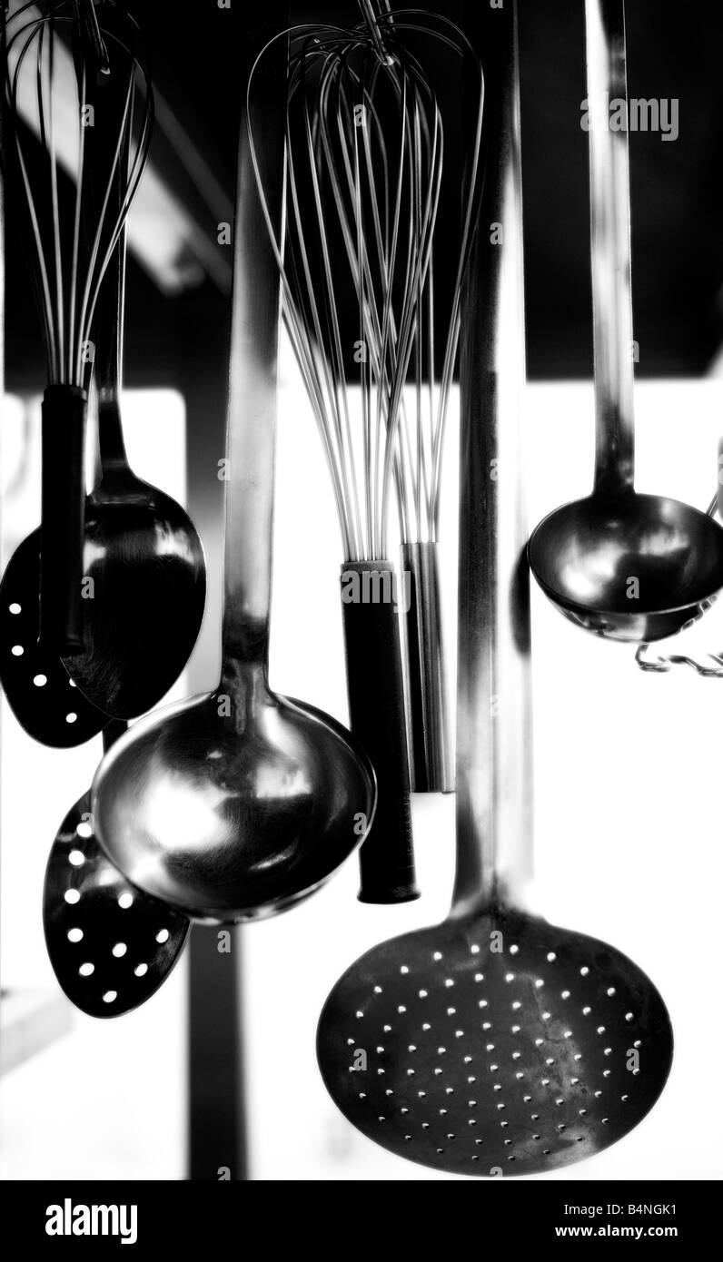 Purnell es Restaurant in Cornwall Street Birmingham Kochen Werkzeuge griffbereit für service Stockfoto