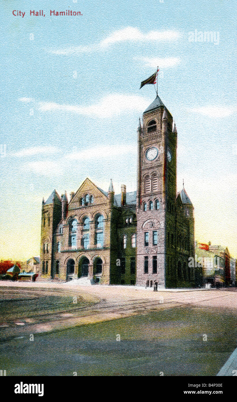 Alte Vintage topographische kanadischen Ansichtskarte von der Old City Hall Hamilton Kanada veröffentlicht 1909 für nur zur redaktionellen Nutzung Stockfoto