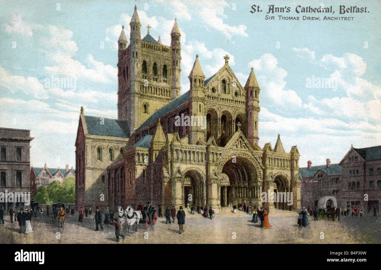 Alte Vintage gepostet British topographische Bild Postkarte von St. Ann's Cathedral Belfast 1904 für nur zur redaktionellen Nutzung Stockfoto