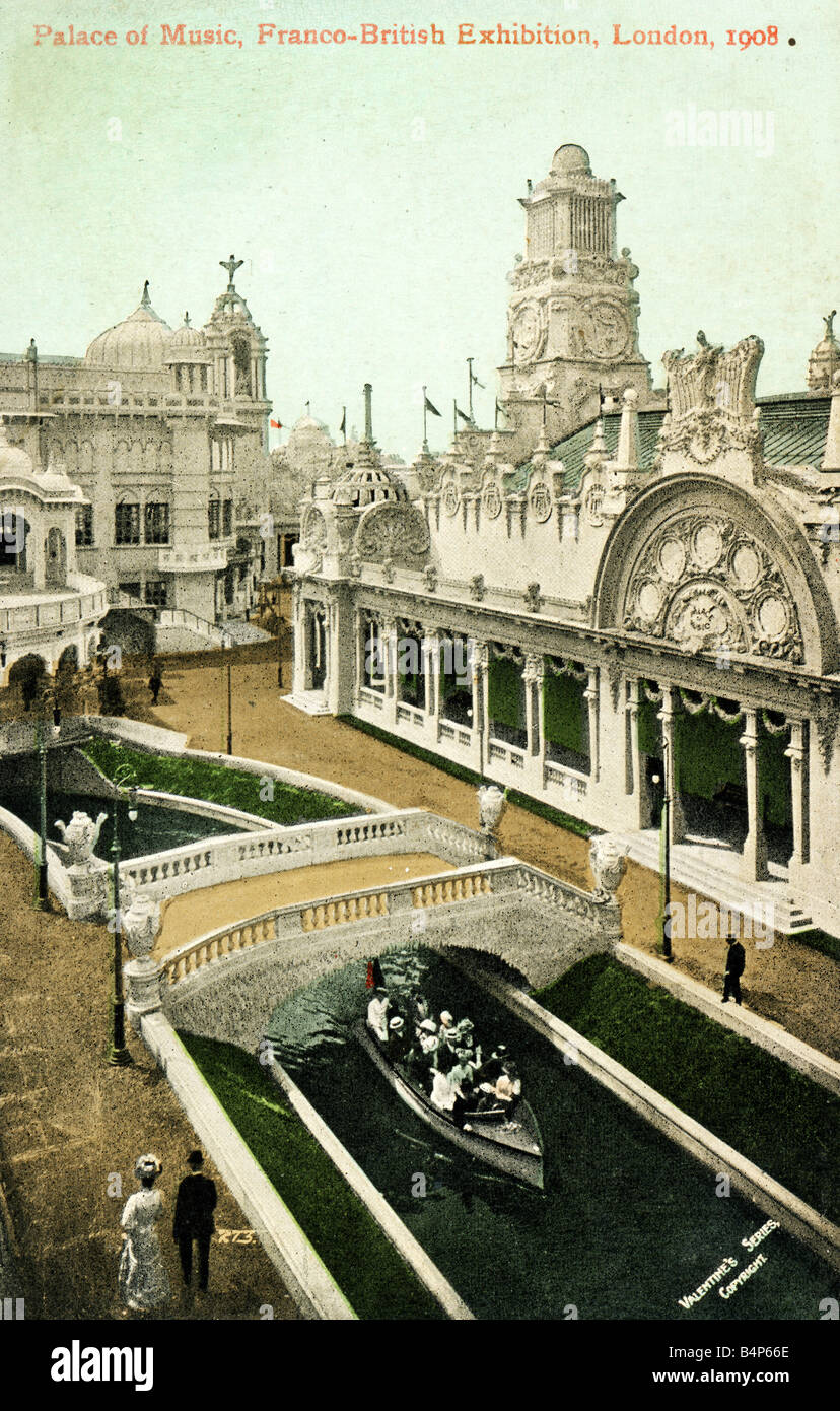 Alte Vintage British topographische Gedenk Ansichtskarte von der Französisch-britischen Ausstellung 1908 für nur zur redaktionellen Nutzung Stockfoto