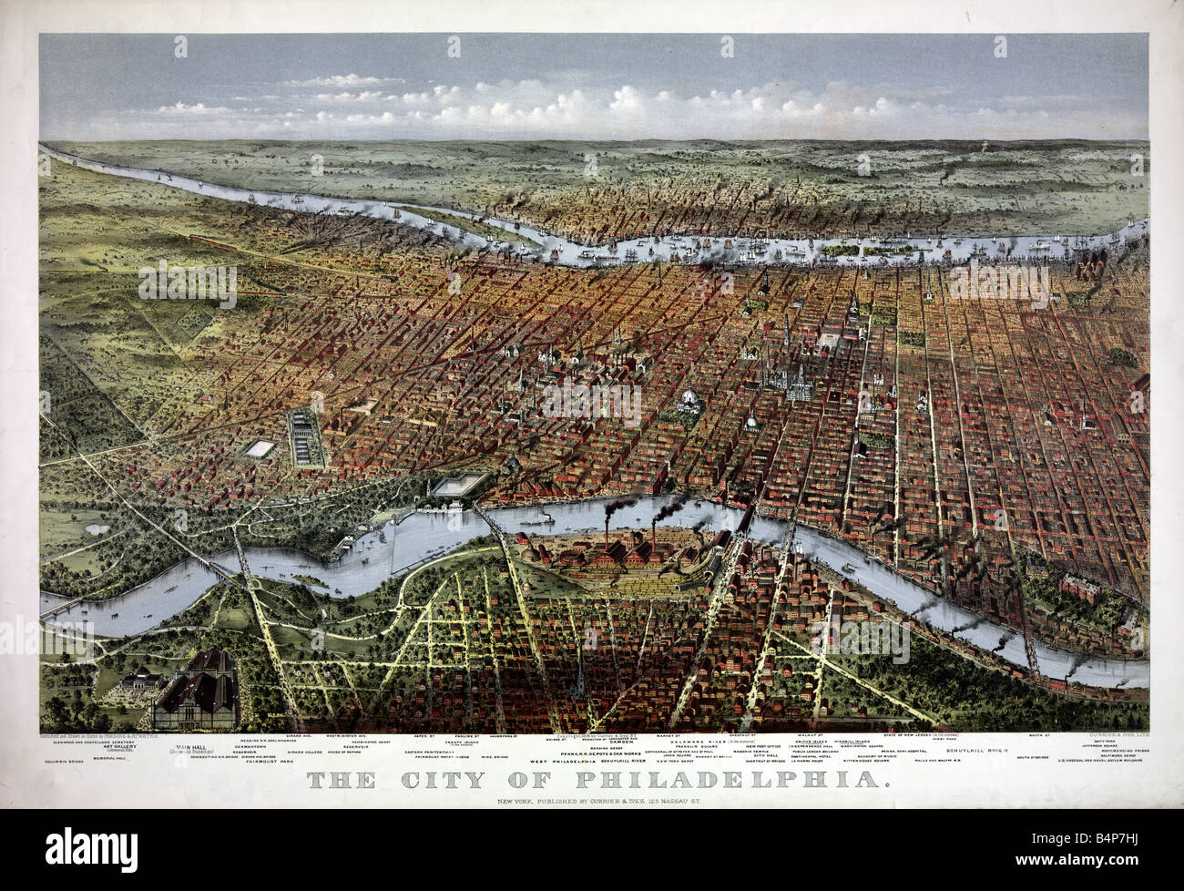Luftaufnahme der Stadt Philadelphia, C1885 Stockfoto