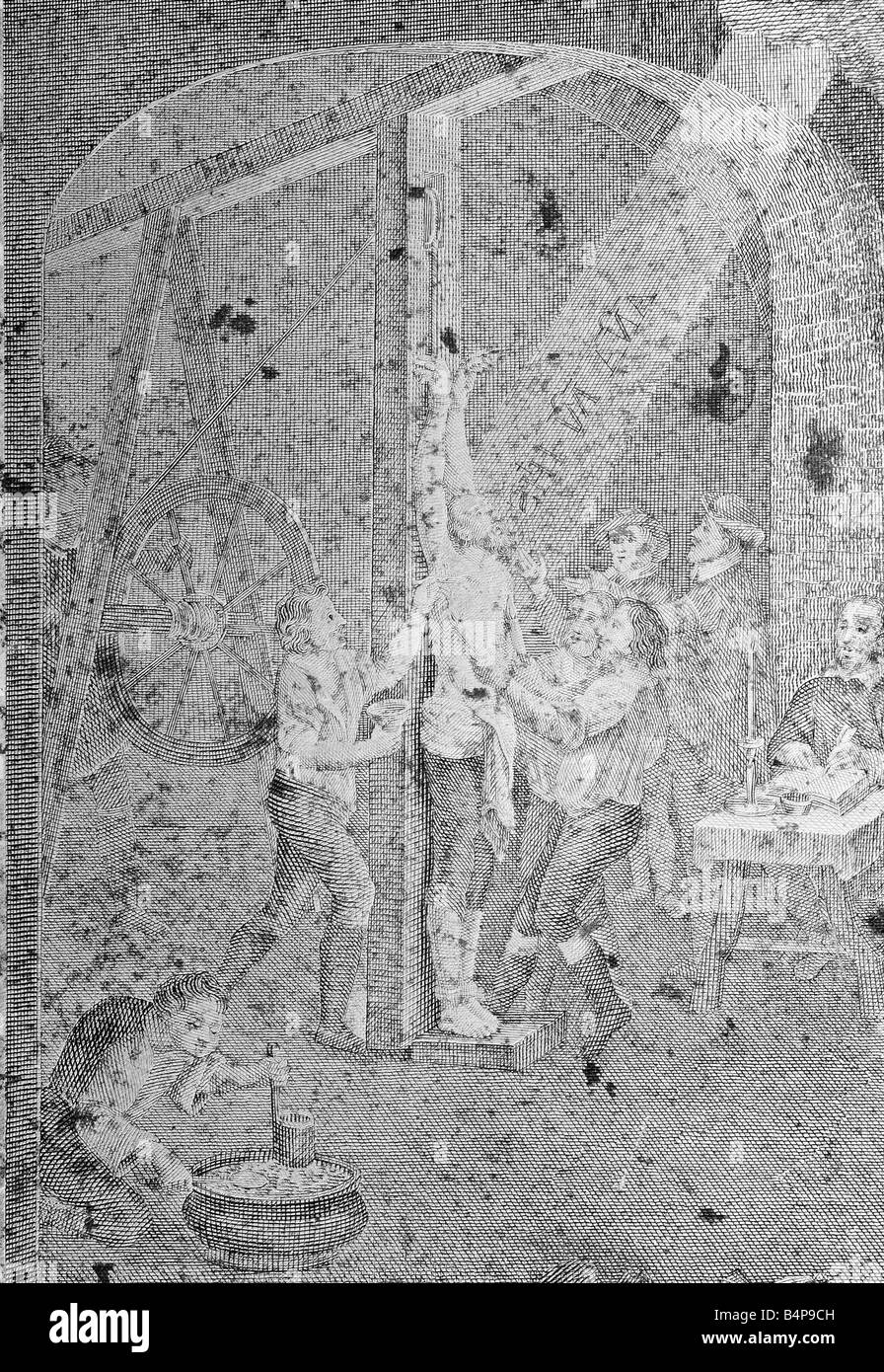 Folter - extreme Nahaufnahme der antiken künstlerische Gravur - Linie Ätzen - Ausrüstung für grafische print Stockfoto