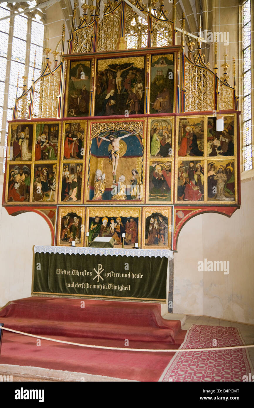 Birthälm Siebenbürgen Rumänien Europa Altar im Inneren sächsische Kirchenburg Stockfoto
