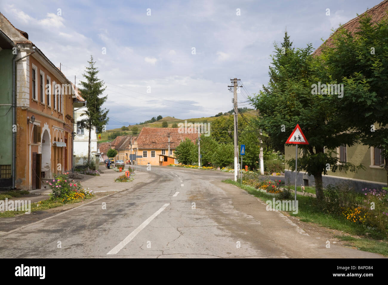 Birthälm Siebenbürgen Rumänien Europa Hauptstraße durch Dorf Zentrum sächsische deutsche Siedlung jetzt zum UNESCO-Weltkulturerbe Stockfoto