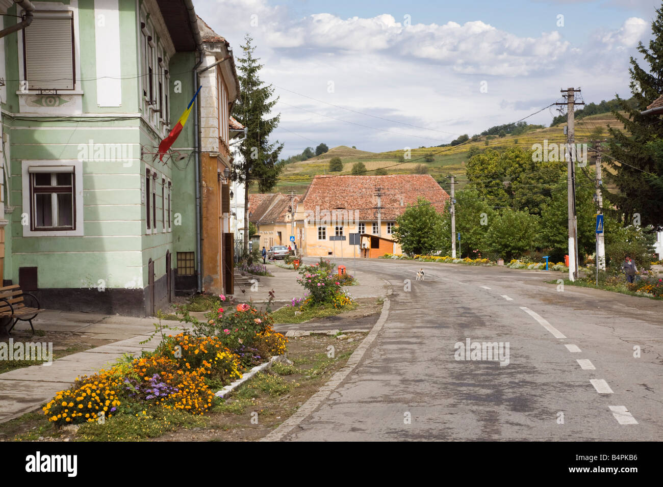 Birthälm Siebenbürgen Rumänien Europa Hauptstraße durch Dorf Zentrum sächsische deutsche Siedlung jetzt zum UNESCO-Weltkulturerbe Stockfoto