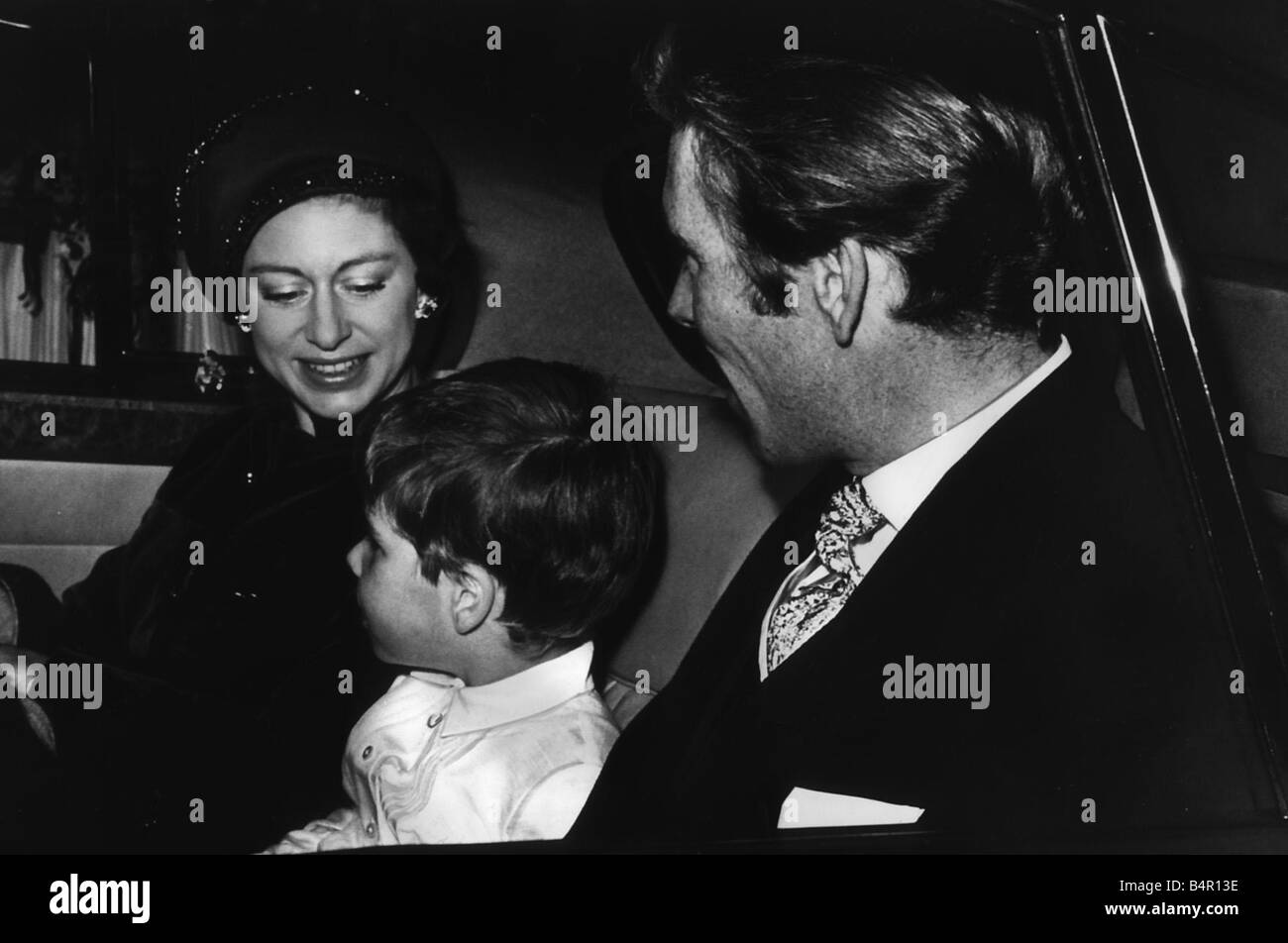 Prinzessin Margaret mit ihrem Ehemann Lord Snowdon und Sohn Viscount Linley Stockfoto
