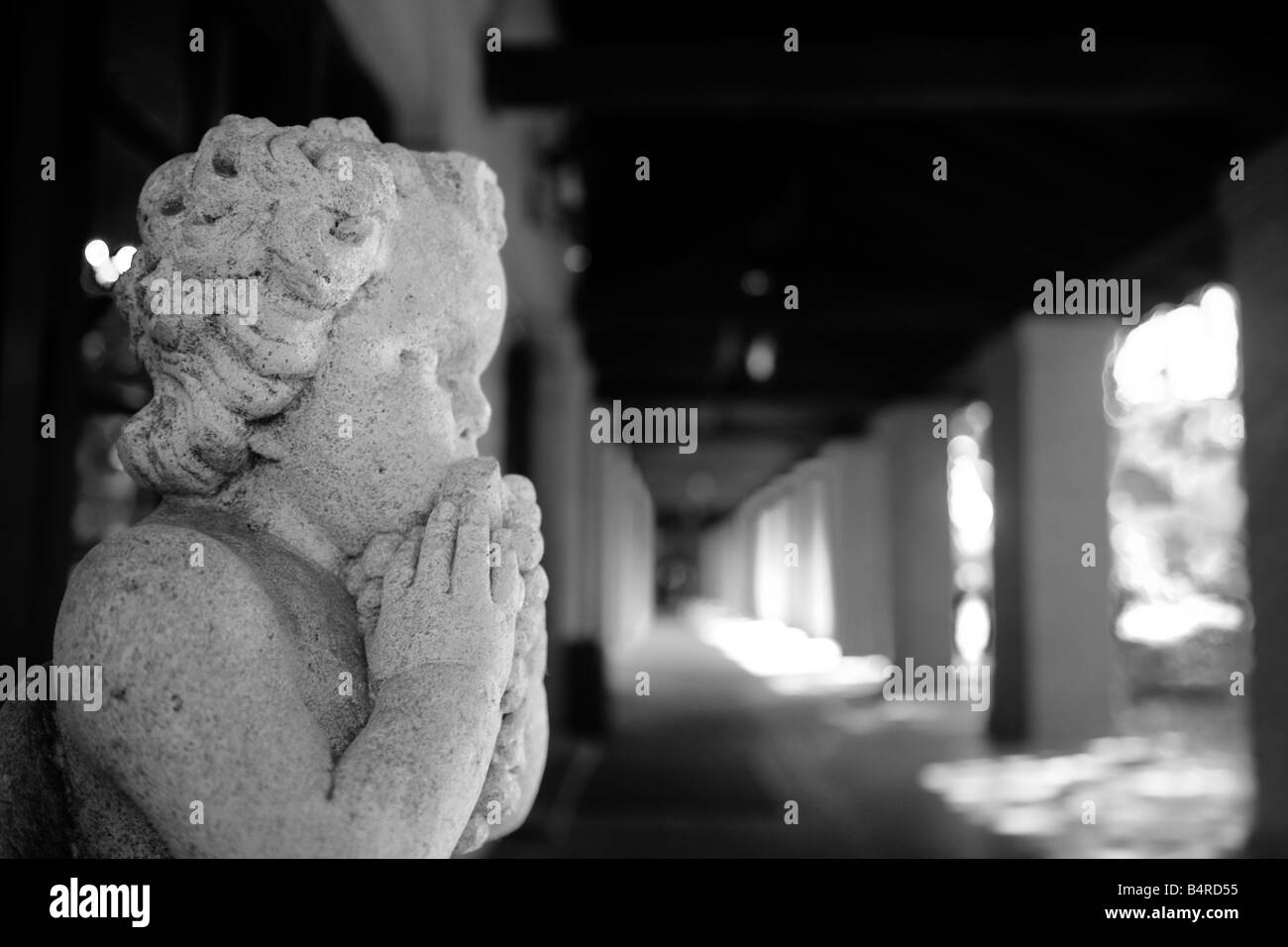 Schwarz / weiß Bild von einem Engel Statue im christlichen Brüder Kloster in Napa Valley, Kalifornien Stockfoto