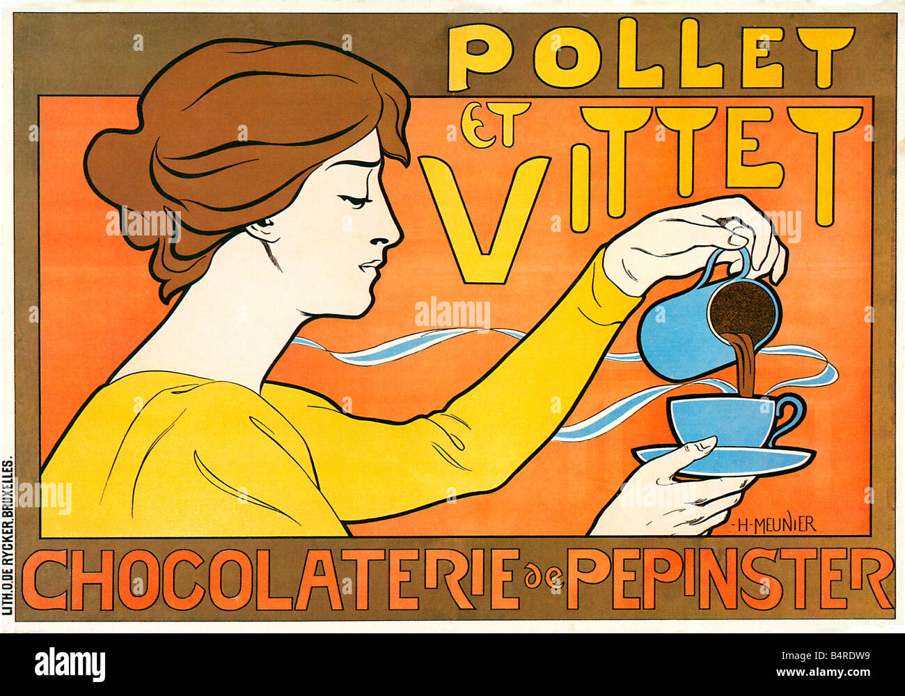 Pollet et Vittet belgische Schokolade 1896 Jugendstil-Plakat für die heiße Schokolade trinken von Pepinster in Belgien Stockfoto