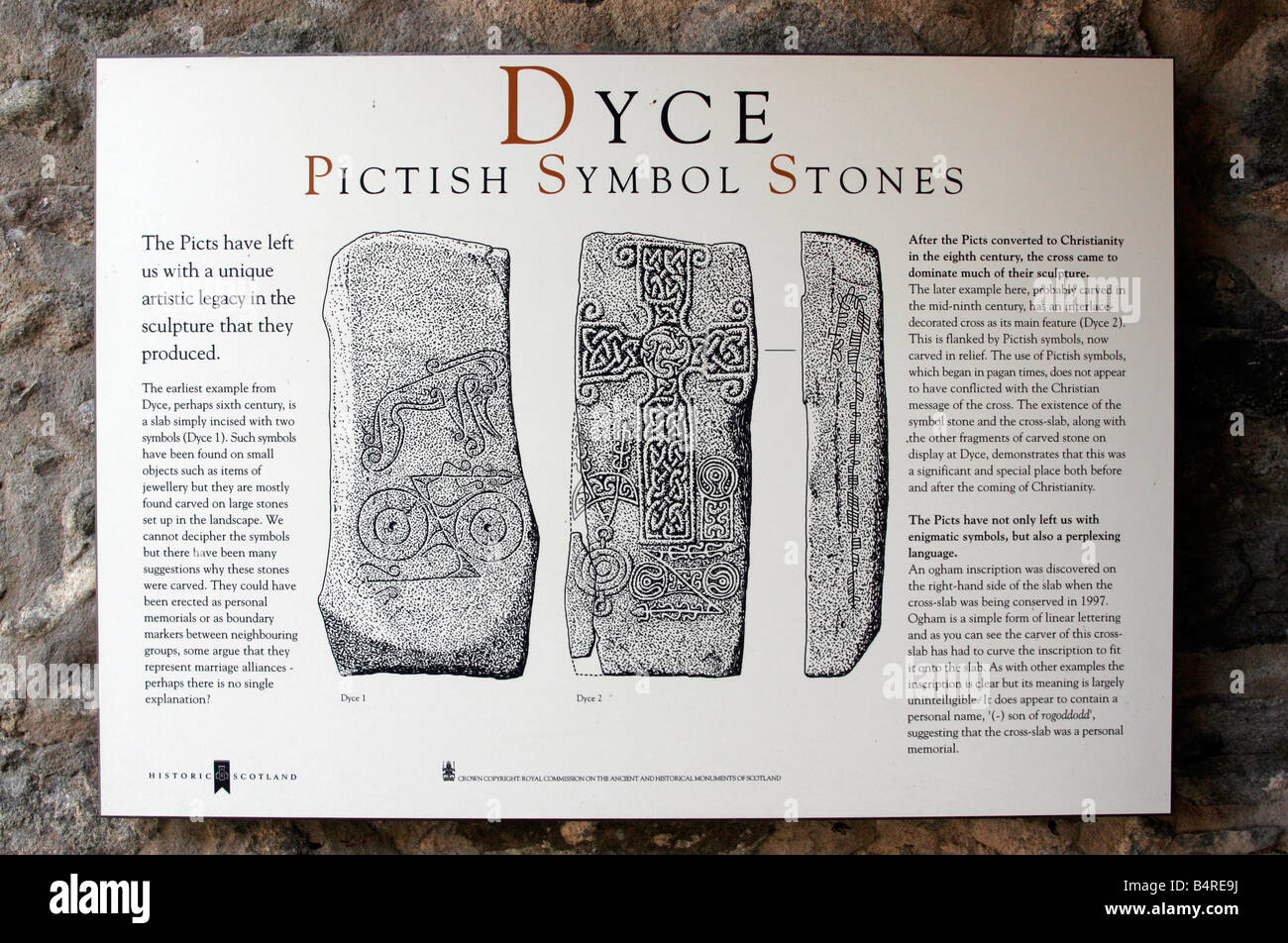 Schild am Dyce piktische Symbol Steinen in Schottland Stockfoto