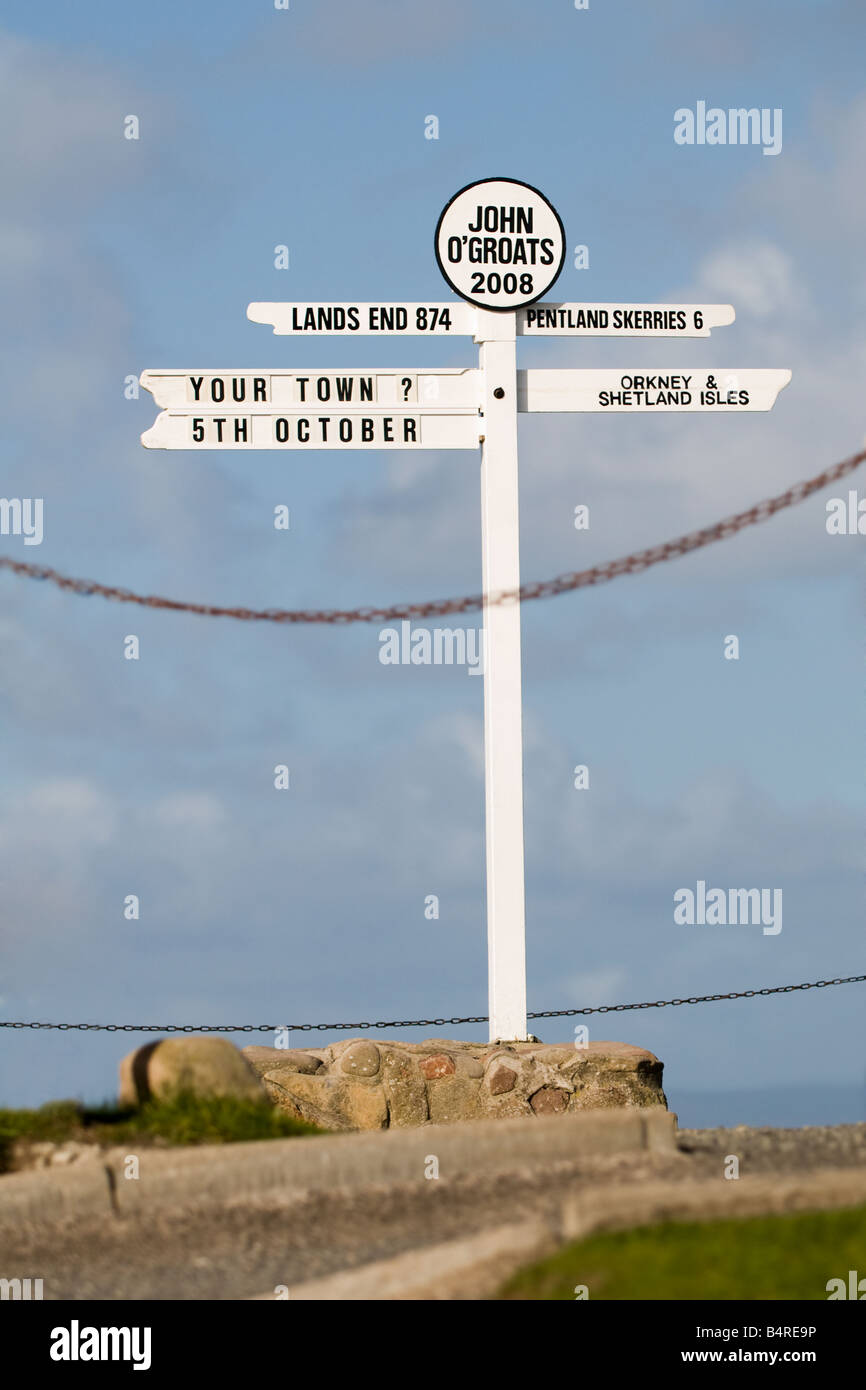 Der Wegweiser in John O' Groats, Schottland im Oktober 2008 aufgenommen Stockfoto