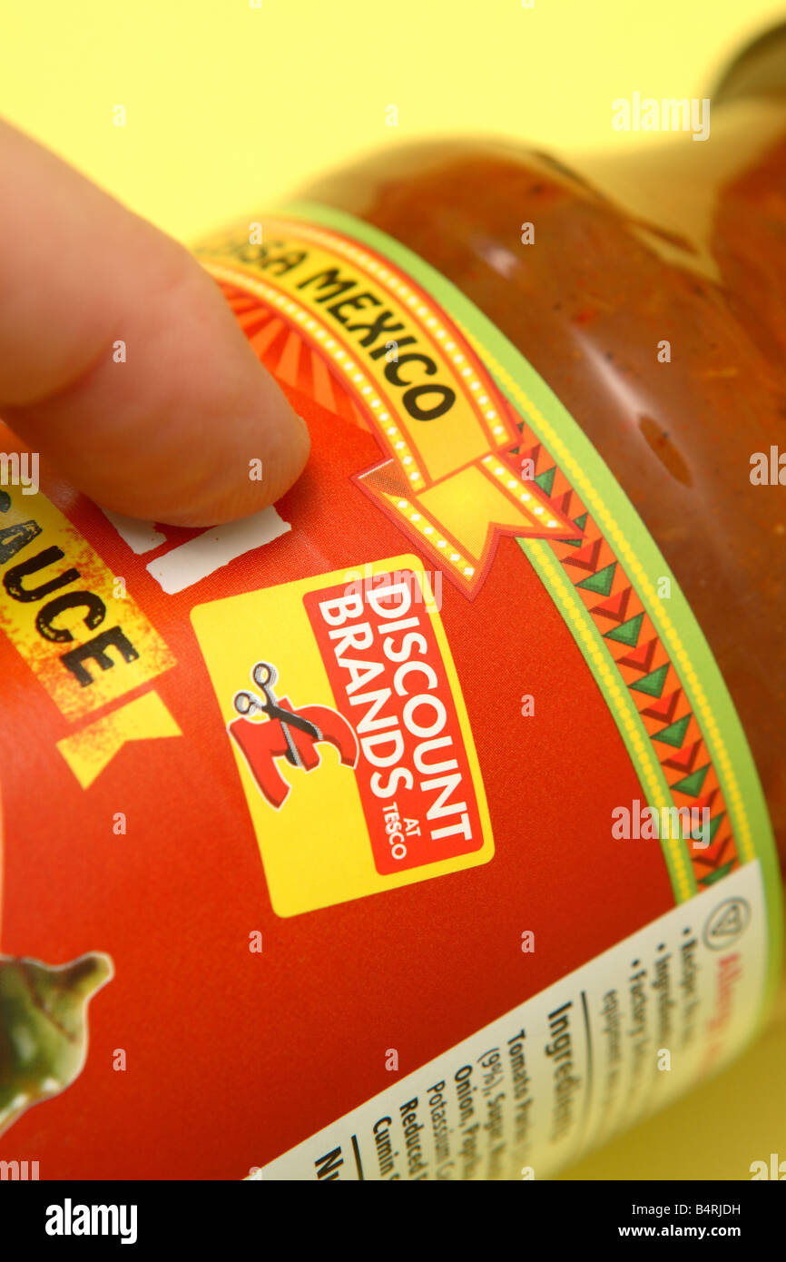 Supermarkt ermäßigter Preis Rabatt Marke Shop Förderung Glas fertig kochen-Essen-Sauce Stockfoto