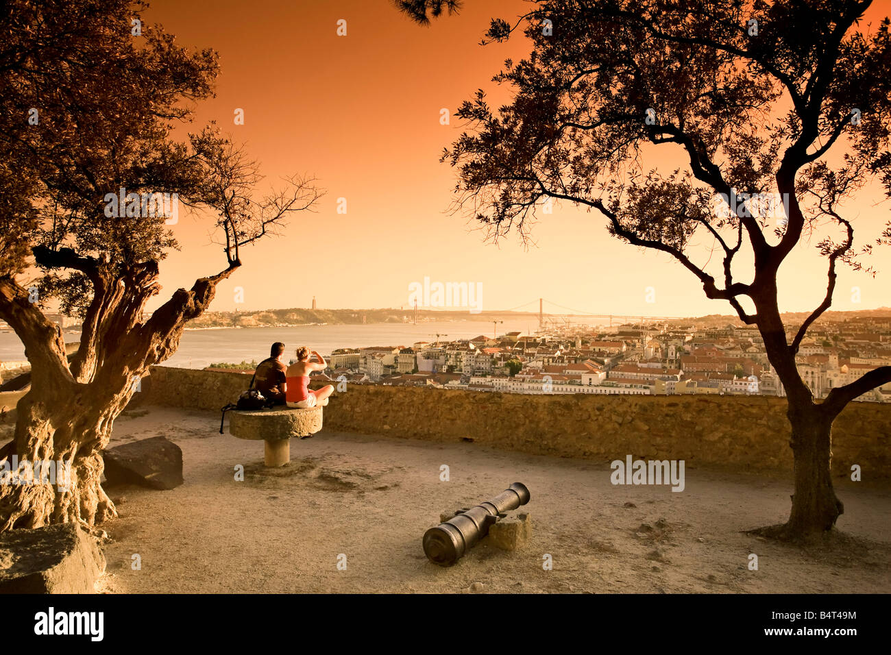 Castelo de Sao Jorge Wälle, Lissabon, Portugal Stockfoto