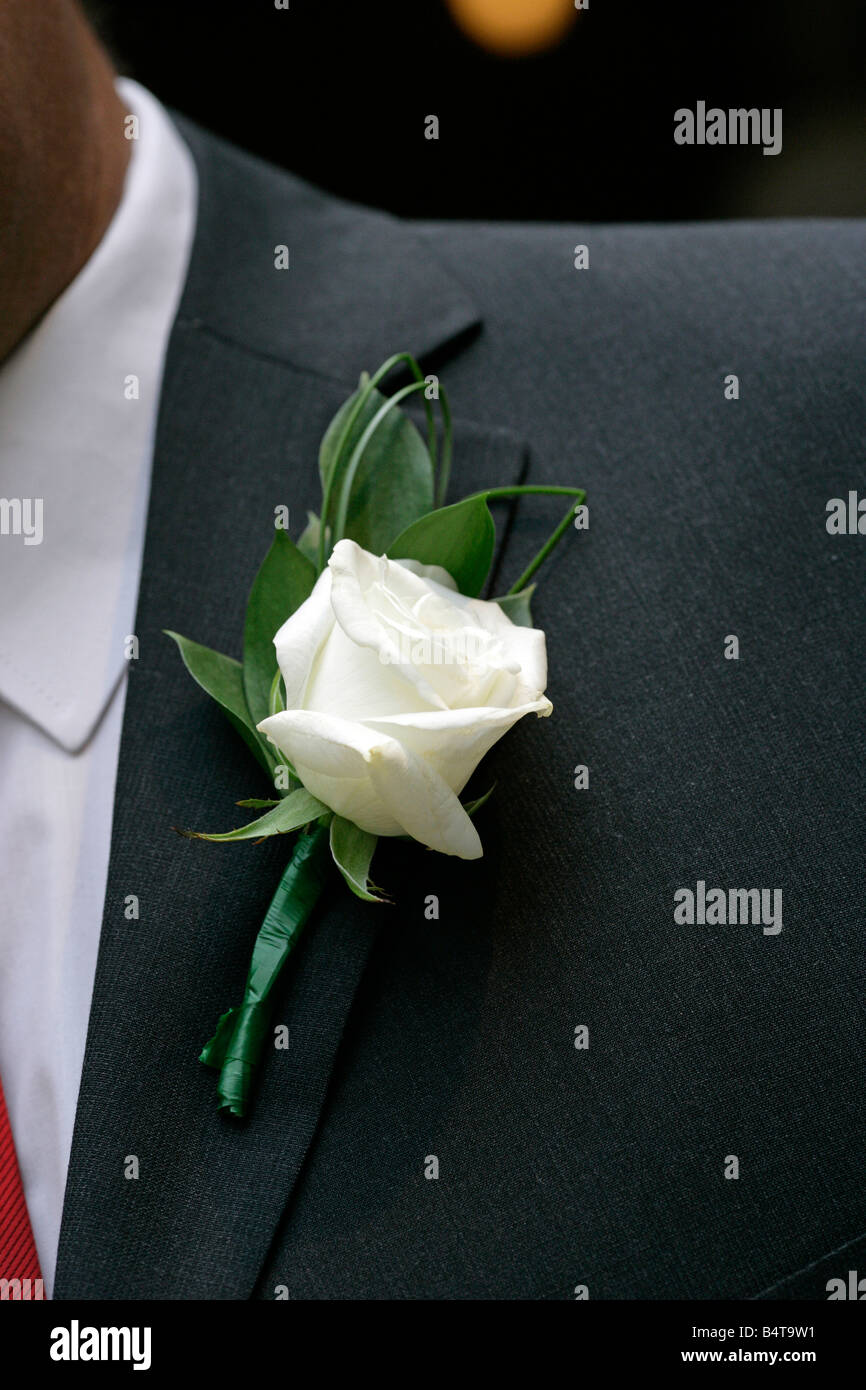 Blüten Blütenpracht Hochzeit Feier feiern Jubiläum Anlass Ereignis Gesellschaft weiße corsage Stockfoto