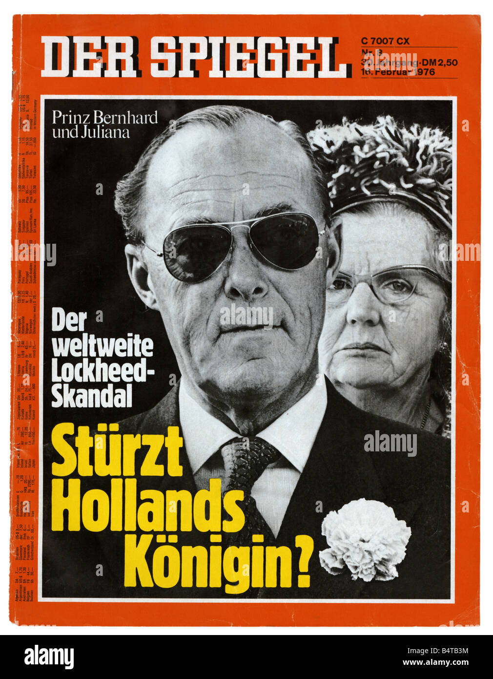 Presse/Medien, Zeitschriften, "Der Spiegel", Hamburg, 30 Volumen, Nummer 8, 16.2.1976, Titel, niederländischer Prinz Bernhard und Königin Juliana, Stockfoto