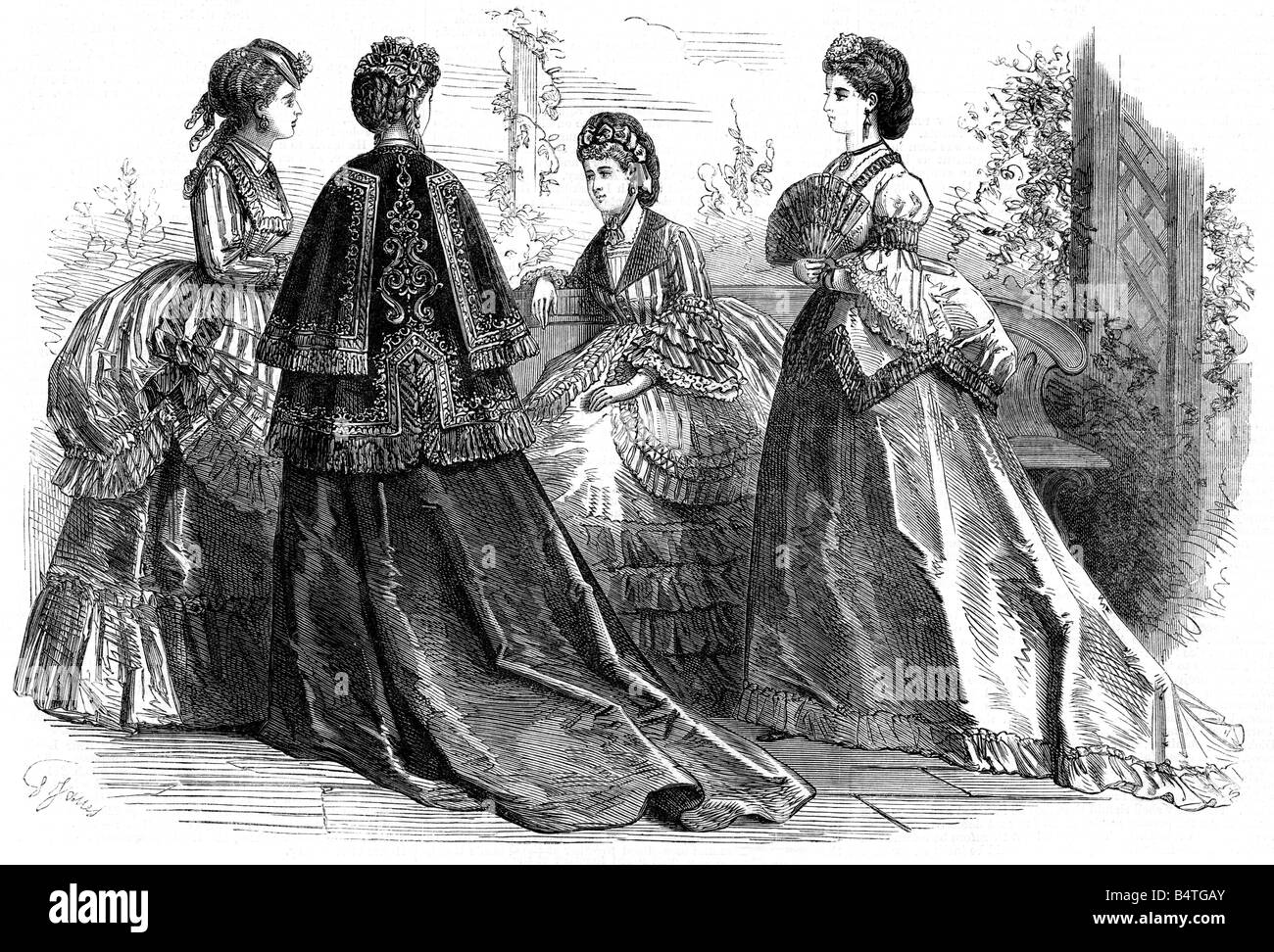 Mode, 19. Jahrhundert, Damenmode, Frankreich, Herbstkleider, Holzgravur einer britischen Zeitschrift, 1869, Stockfoto