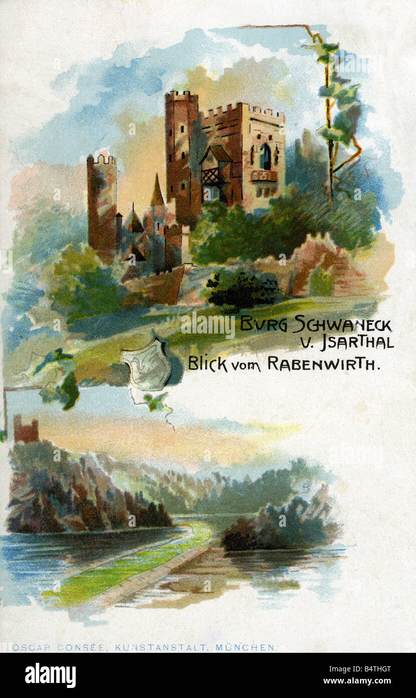 Architektur, Schlösser, Deutschland, Bayern, Schloss Schwaneck, Ansicht, Kunstpostkarte, herausgegeben von Oscar Consee, München, ca. 1910, Stockfoto