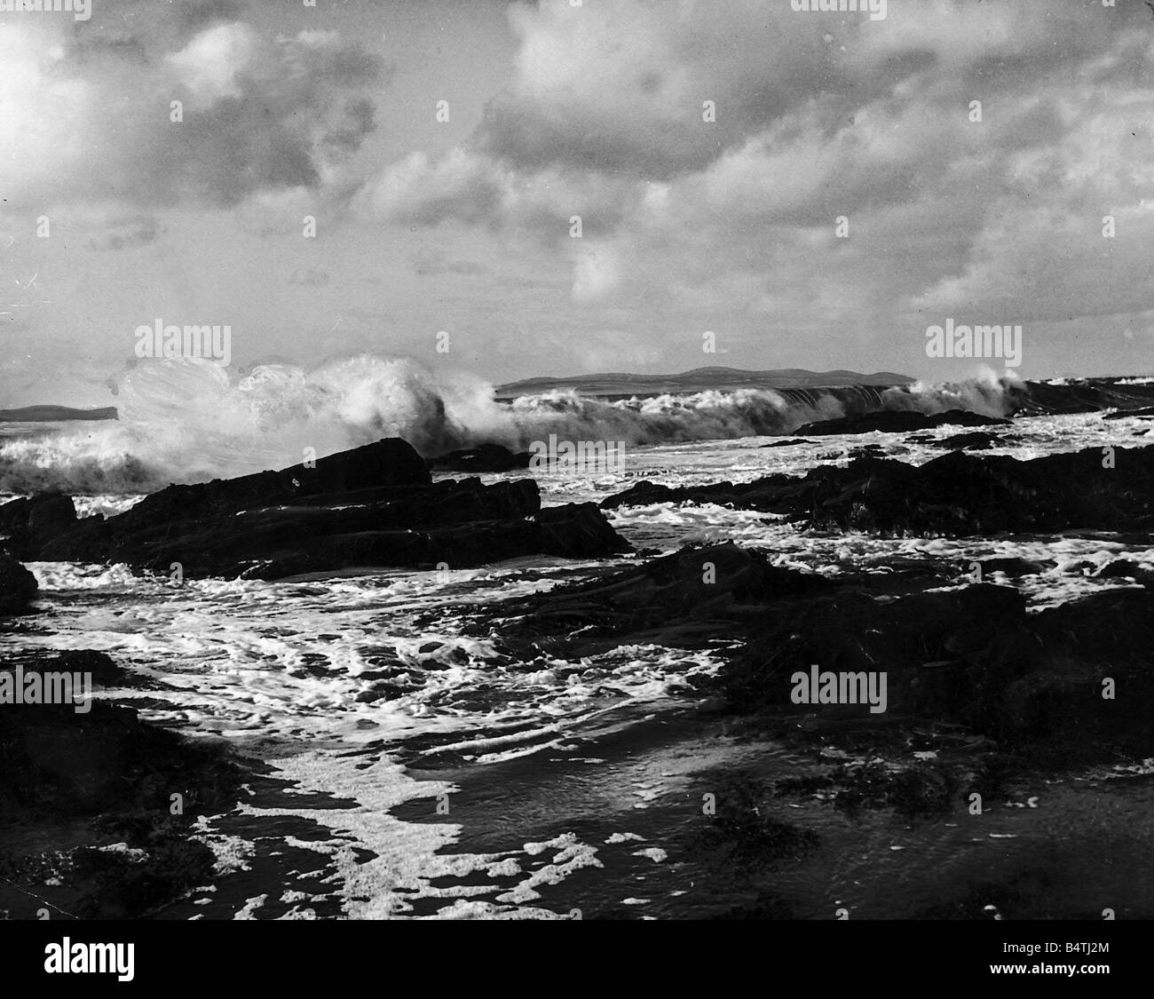 Blick auf Wellen des Atlantiks Crash auf der Kyntyre Küste Wetter Stürme Meer Stockfoto