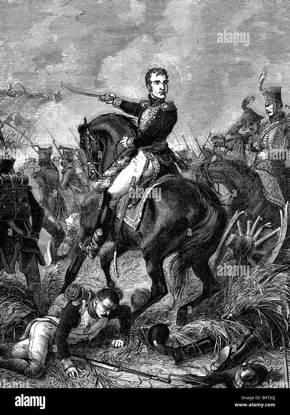 Lannes, Jean, 10.4.609 - 31.5.1809, französischer General, in der Schlacht bei Aspern-Essling, 21.5.1809, Holzgravur, 19. Jahrhundert, Stockfoto