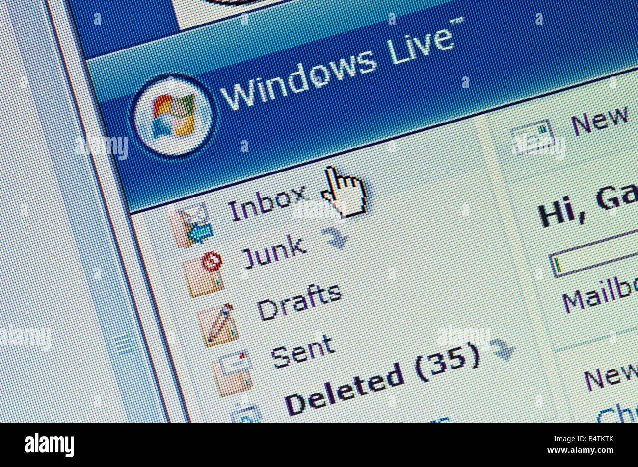 Makro-Screenshot von Windows Live Hotmail redaktionellen Gebrauch Stockfoto