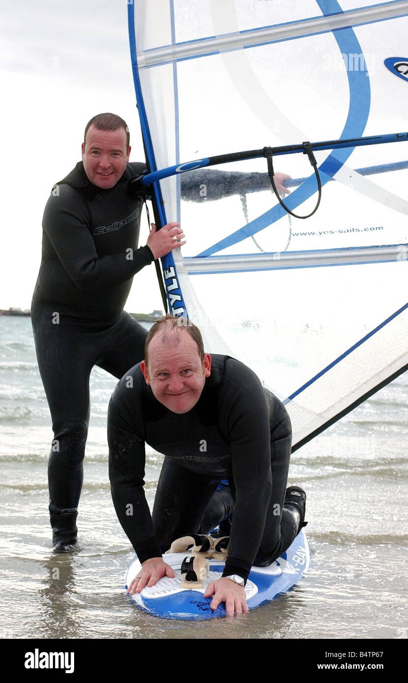 Tiree Wave Klassiker Oktober 2002 kauen das Fett Sterne Paul Riley und Ford Kiernan probieren Sie den sport Stockfoto