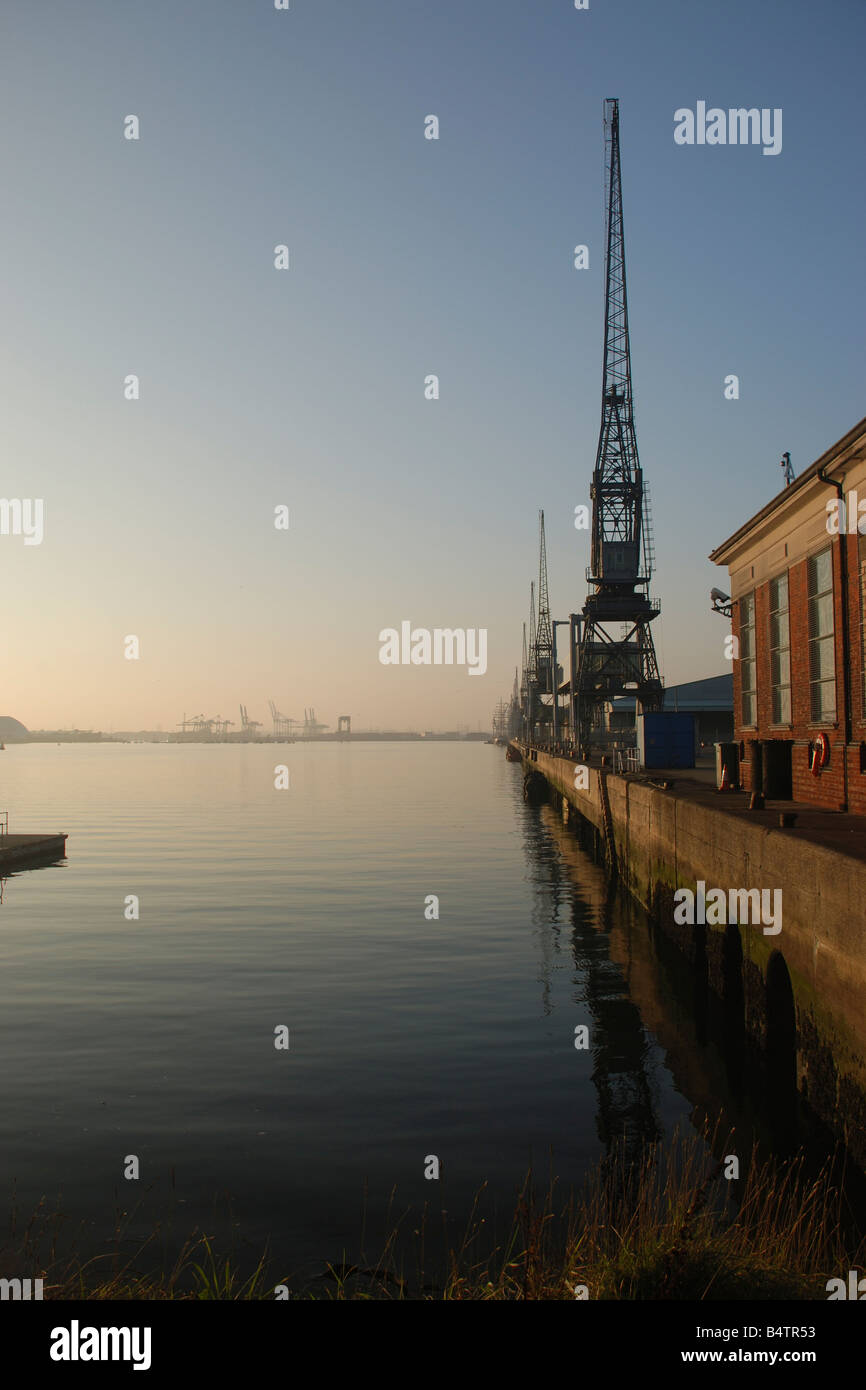 Krane auf westlichen Docks, Southampton water Stockfoto