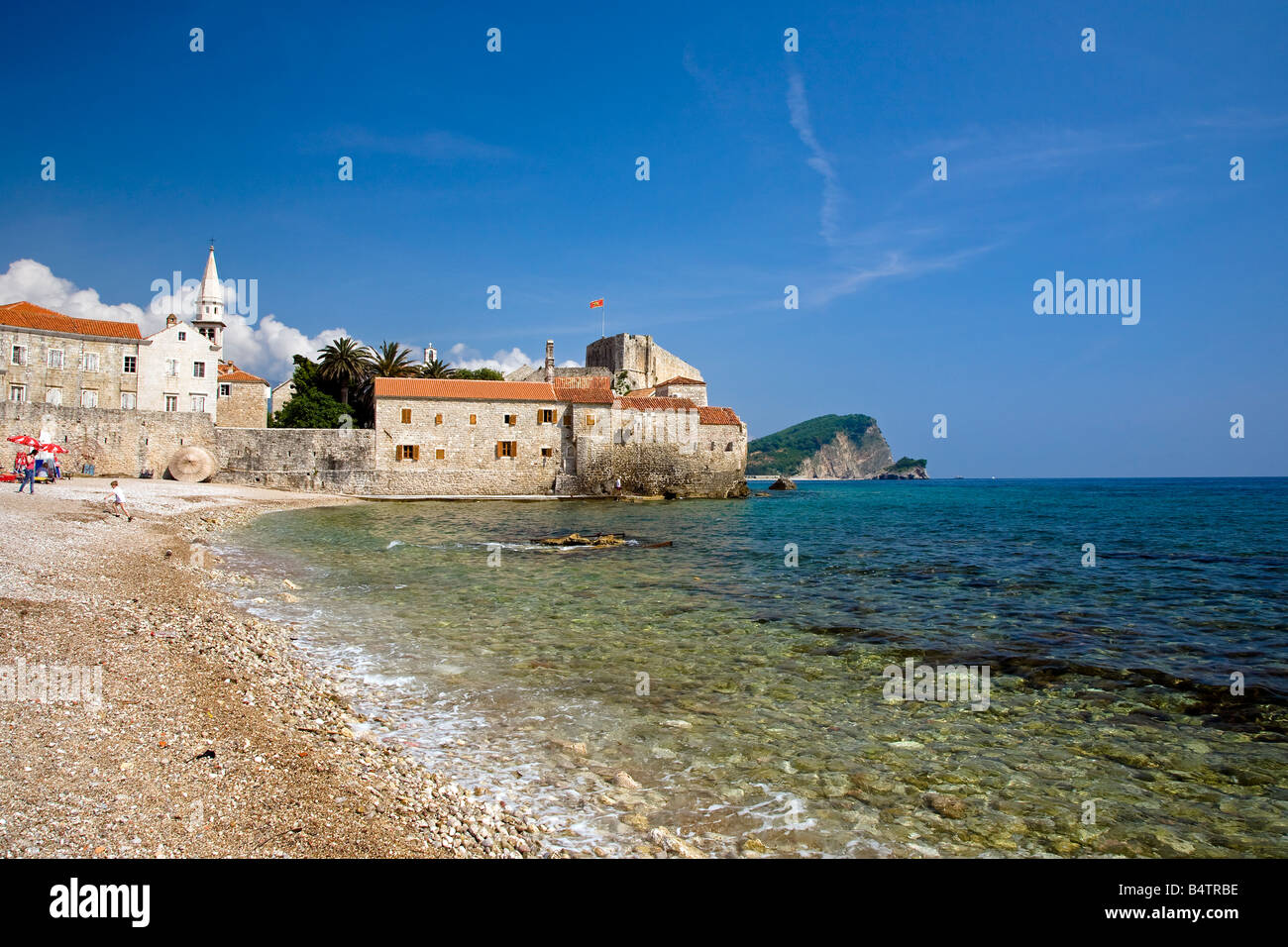 Strand Budva Old Town Montenegro Adria-Küste Stockfoto