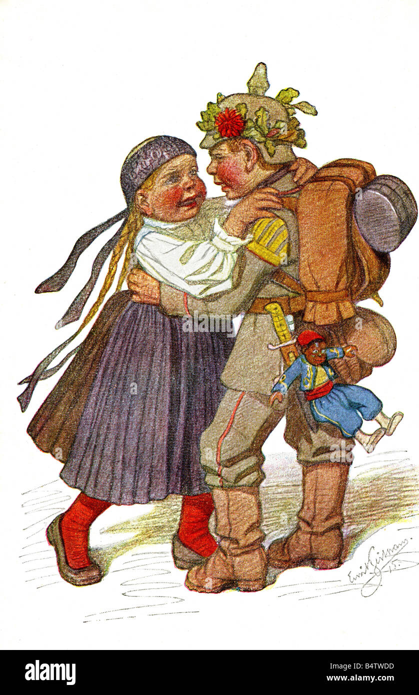 Veranstaltungen, Erster Weltkrieg/erster Weltkrieg, Militärpostkarten, Postkarte, Zeichnung von Emil-Geitmann, Deutschland, Stockfoto